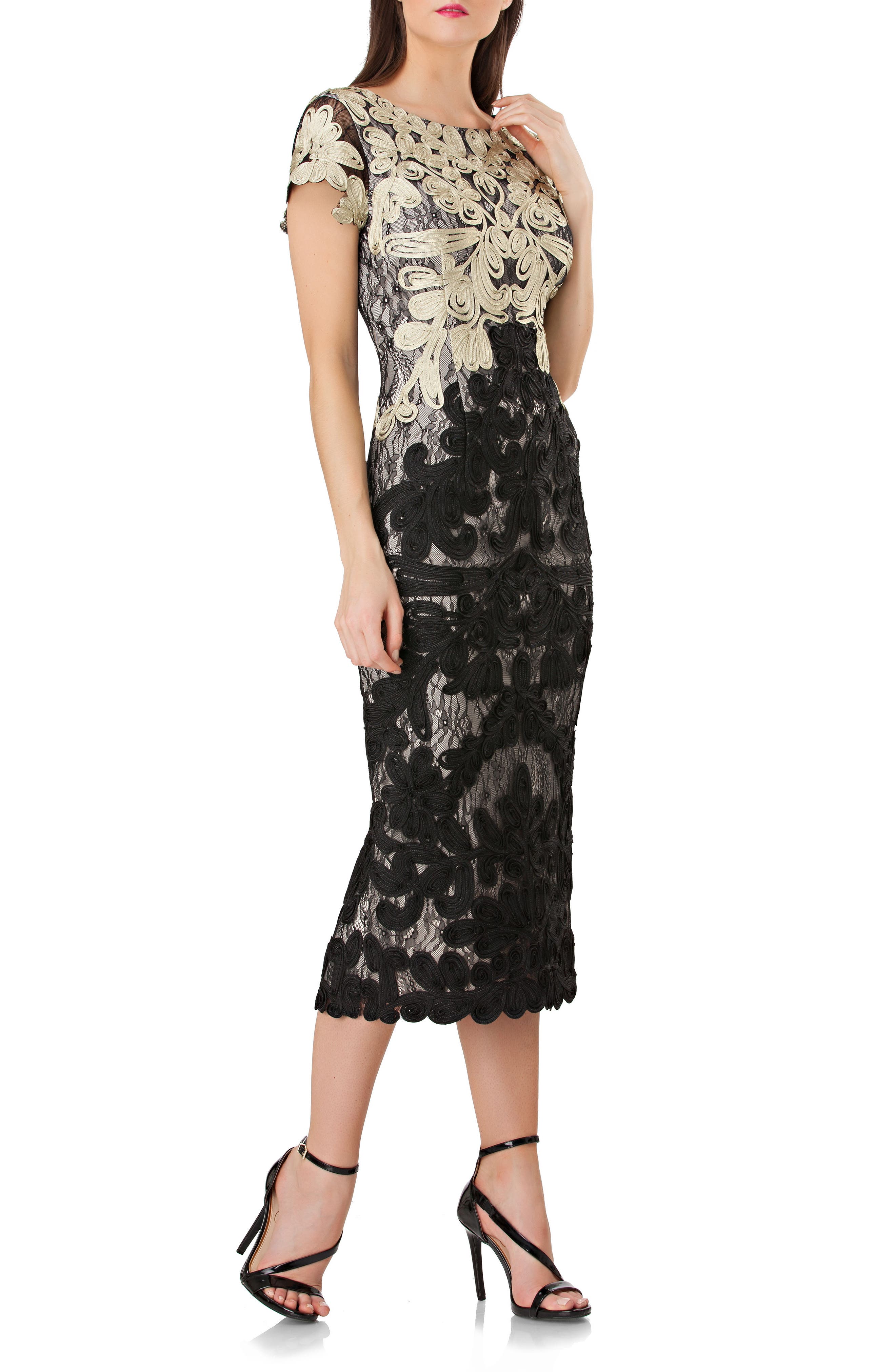 Js Collections Soutache Lace Midi Dress, Metallic