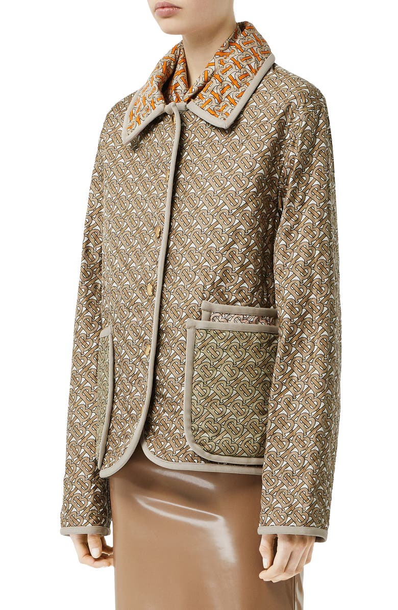 BURBERRY MONOGRAM LOGO PRINT QUILTED SILK JACKET,4560876