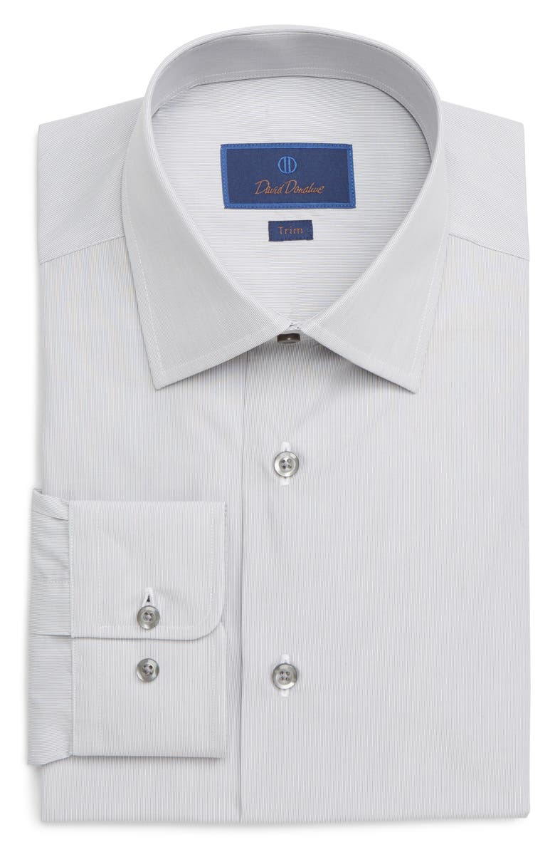 David Donahue TRIM FIT STRIPE DRESS SHIRT
