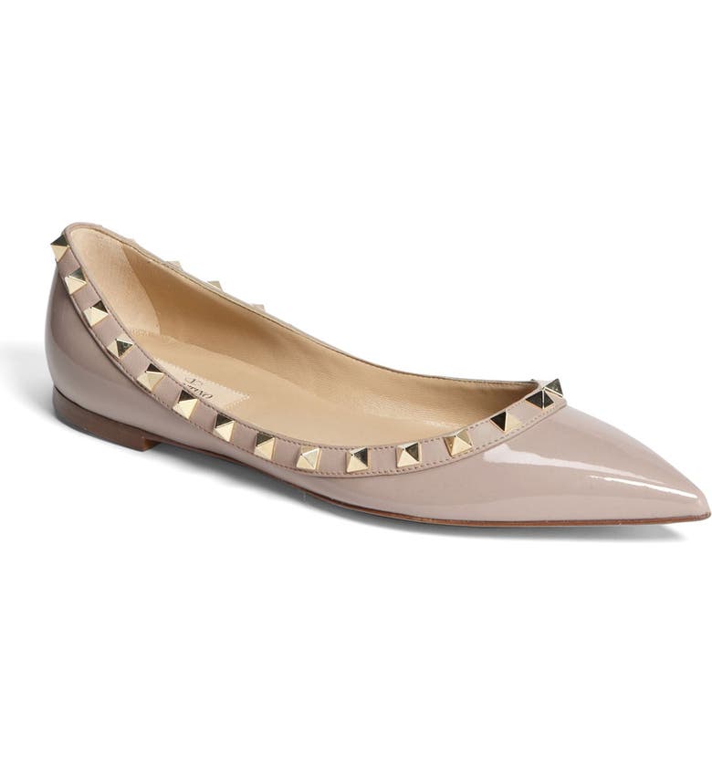 Click to view more detailed imagery on our partner's website Valentino Rockstud Leather Ballet Flats In Neutrals
