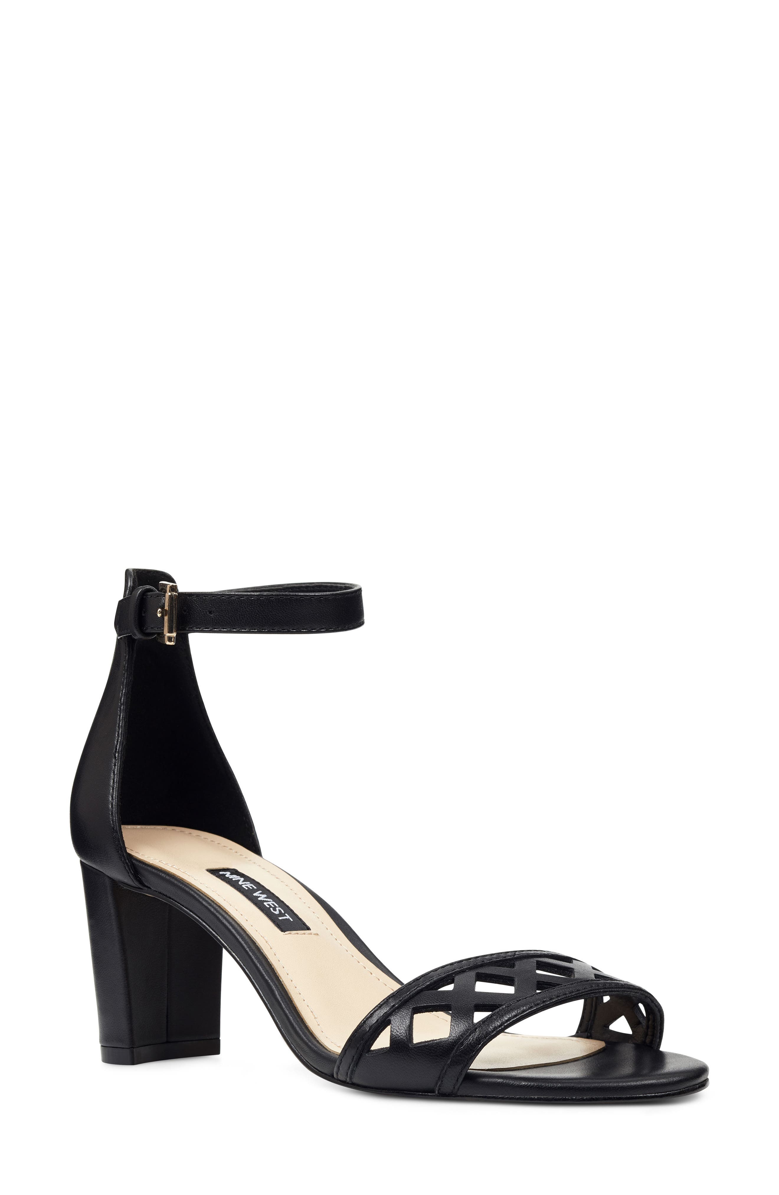Nine West Paisley Perforated Ankle Strap Sandal, Black