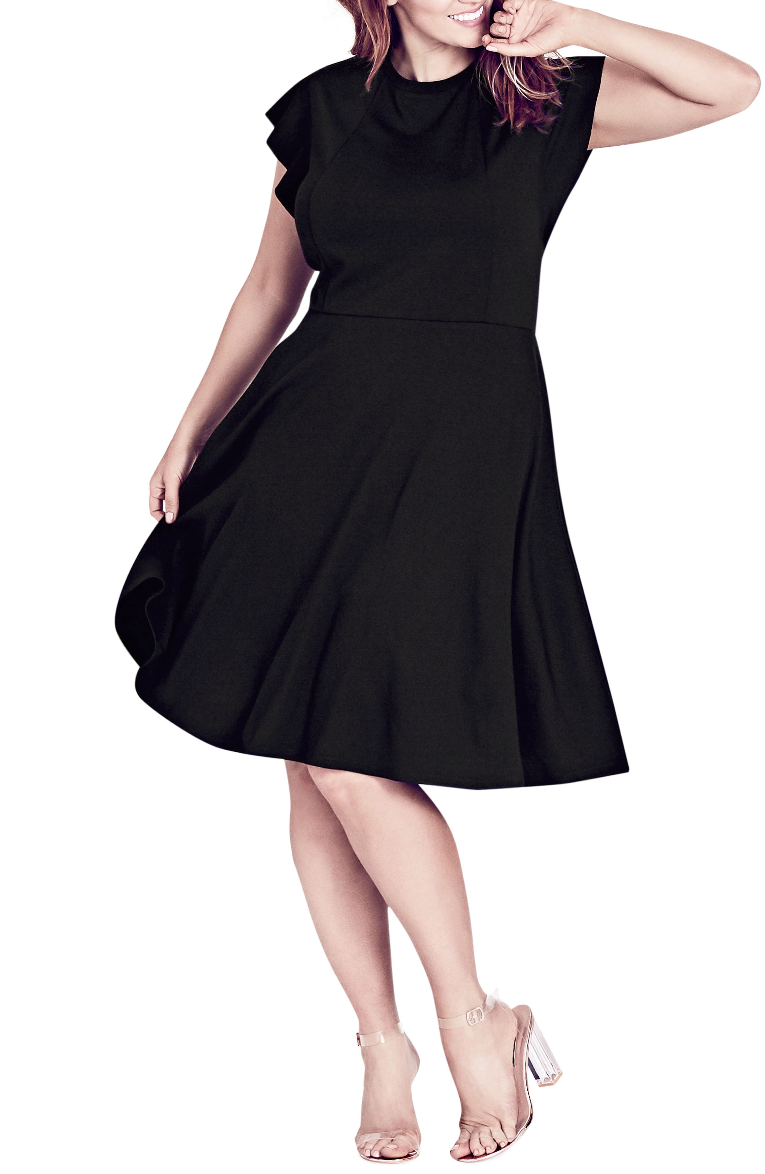 Plus Size City Chic Frill Sleeve Fit & Flare Dress