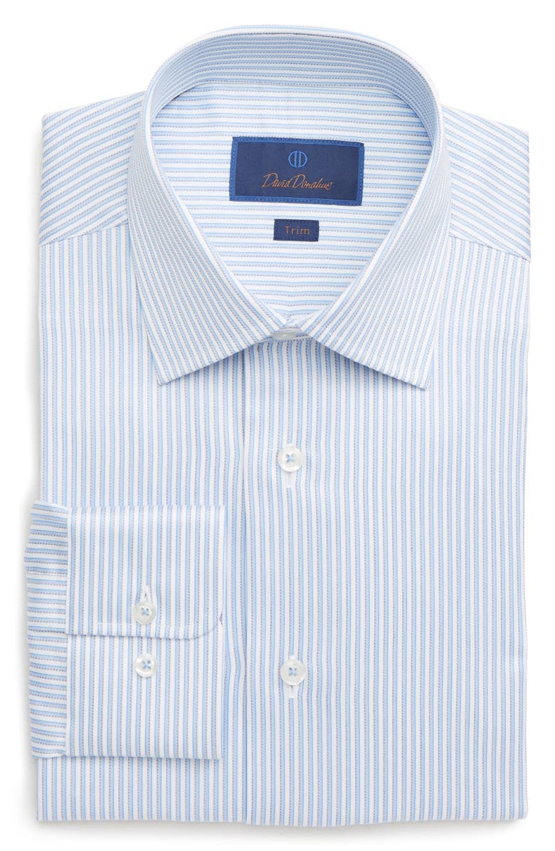 David Donahue TRIM FIT STRIPE DRESS SHIRT