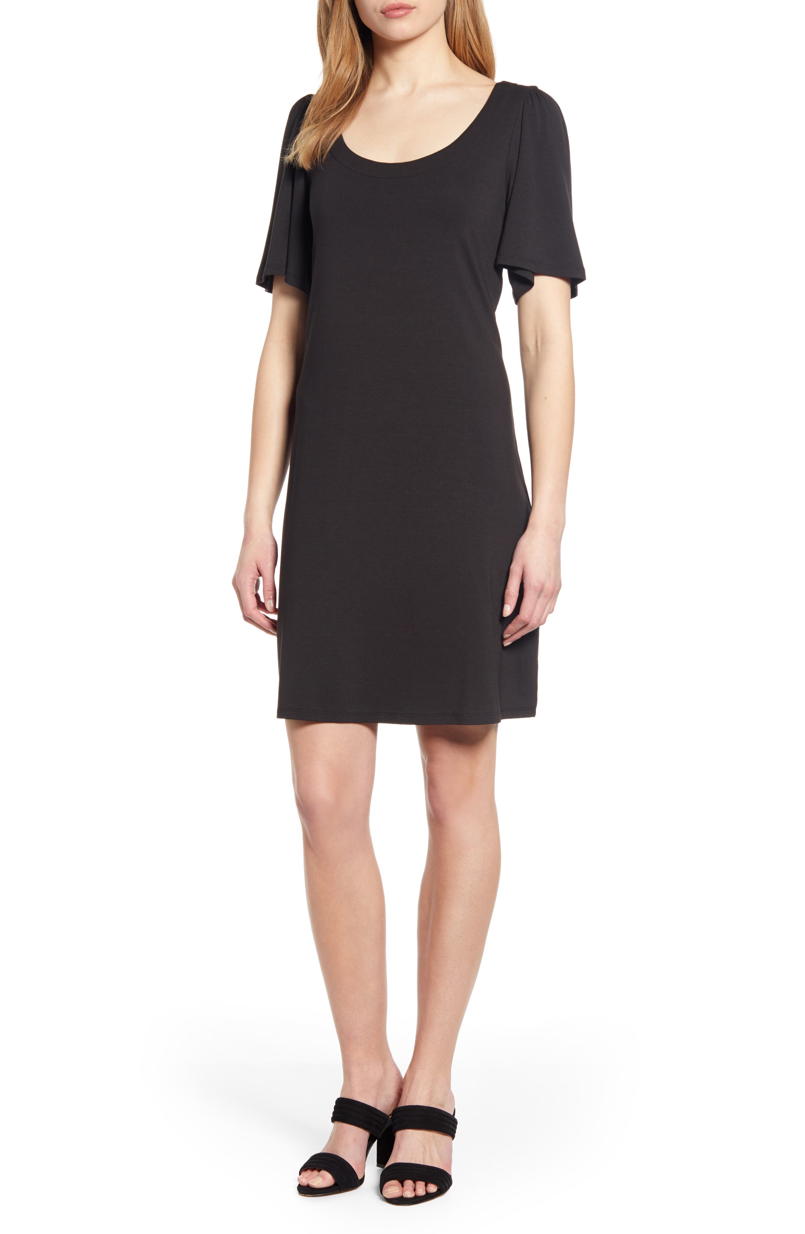 Tommy Bahama Tambour Short Sleeve Stretch Cotton Sheath Dress, Black
