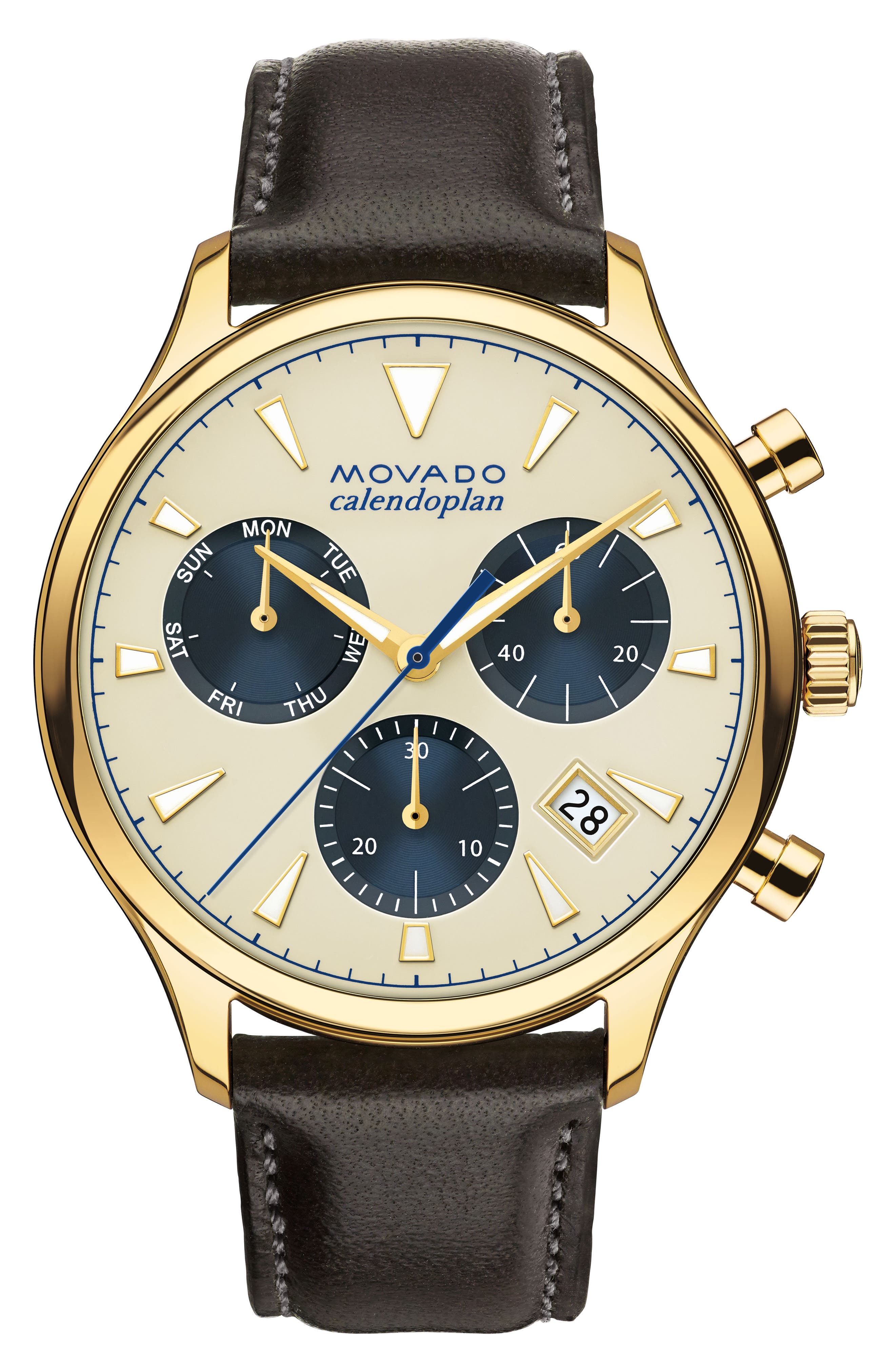 Movado 'Heritage' Chronograph Leather Strap Watch, 43mm Nordstrom