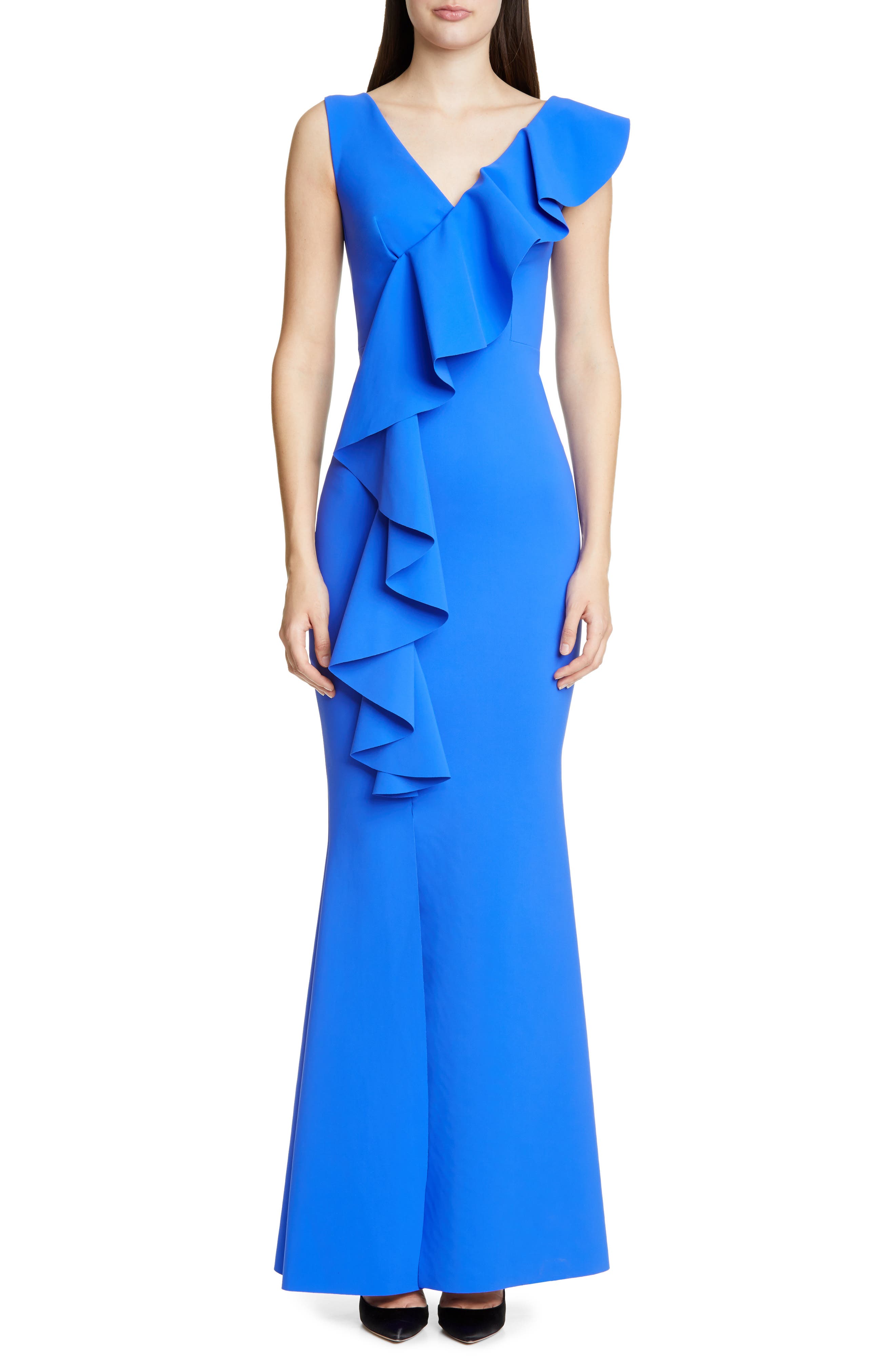 Chiara Boni La Petite Robe Janka Ruffle Evening Gown, 6 IT - Blue
