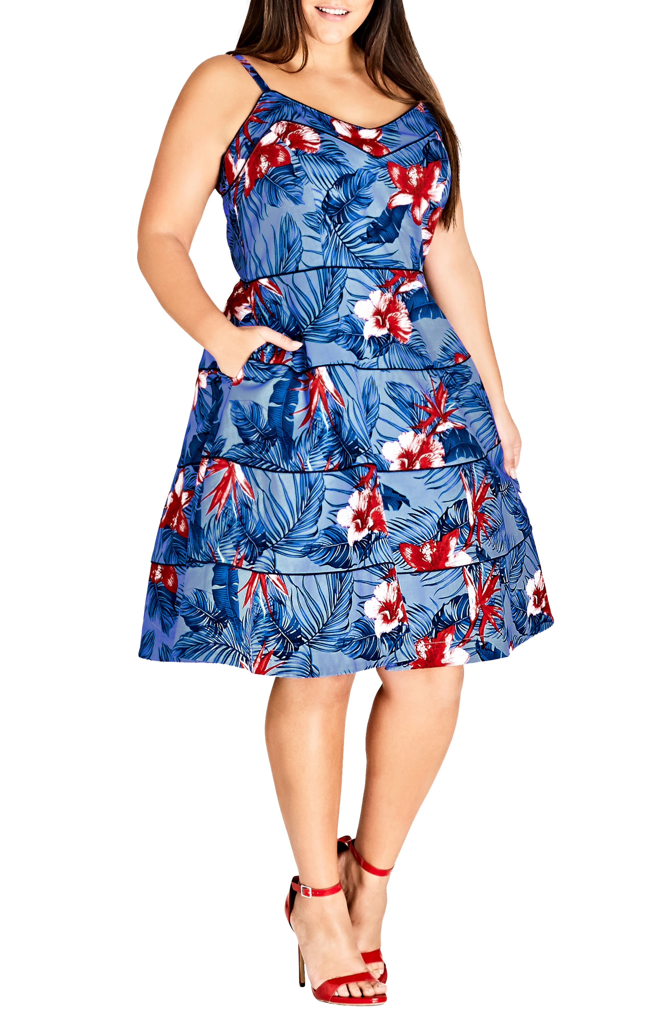 Plus Size City Chic Love Hawaii Fit & Flare Dress, Blue