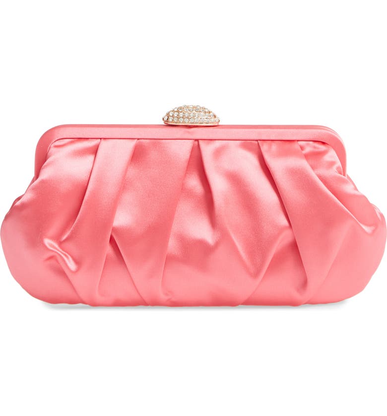 Nina Concord Pleated Frame Clutch With Pave Clasp In Strawberry Punch