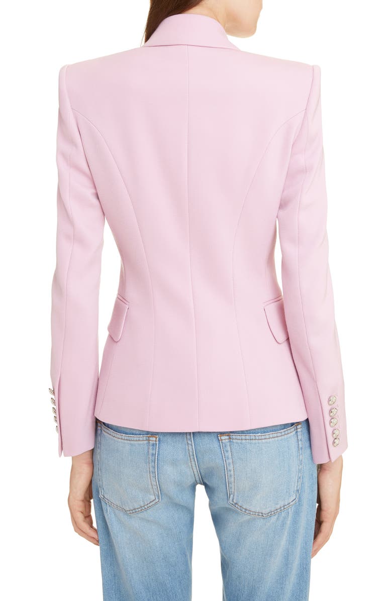 Balmain Classic Double-Breasted Grain De Poudre Blazer In Pink