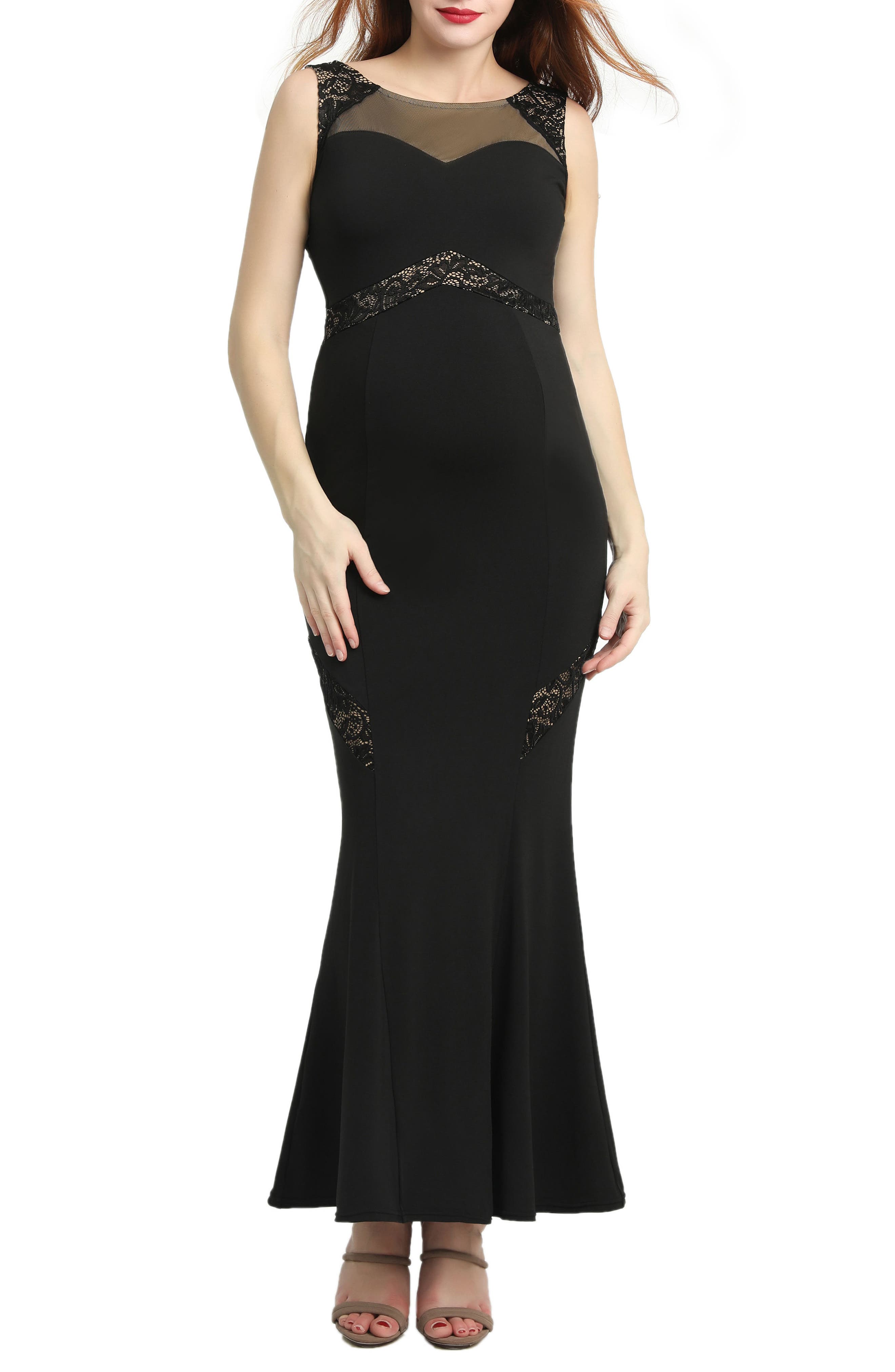 Kimi And Kai Corinne Lace Trim Maternity Mermaid Maxi Dress, Black