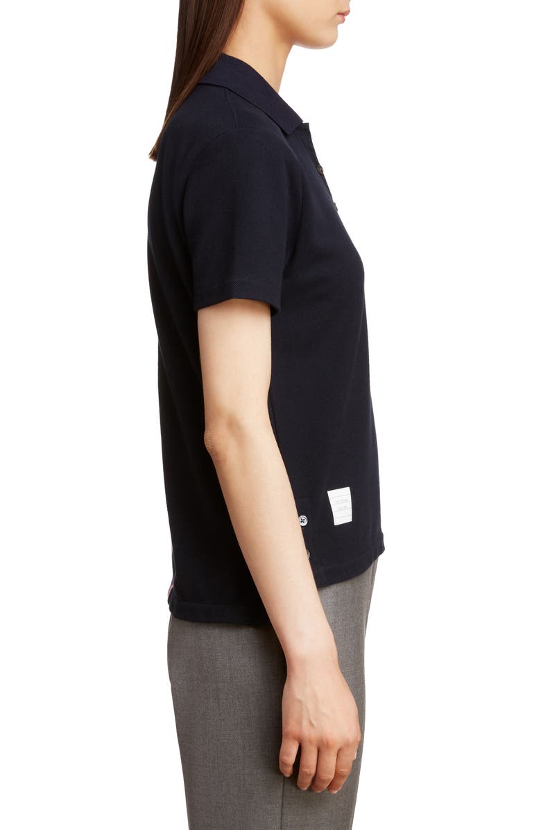 Thom Browne Striped Stretch Knit-trimmed Cotton-piqué Polo Shirt In Navy