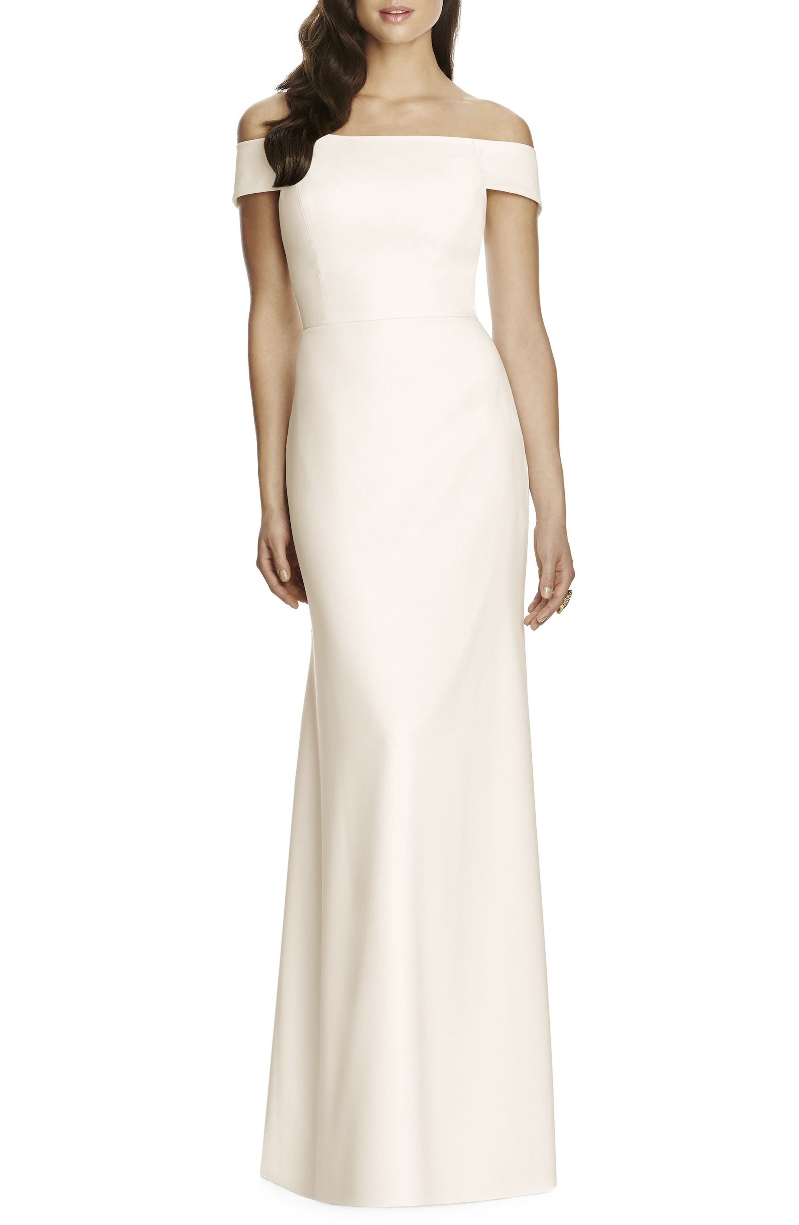 Dessy Collection Off The Shoulder Crepe Gown, Ivory