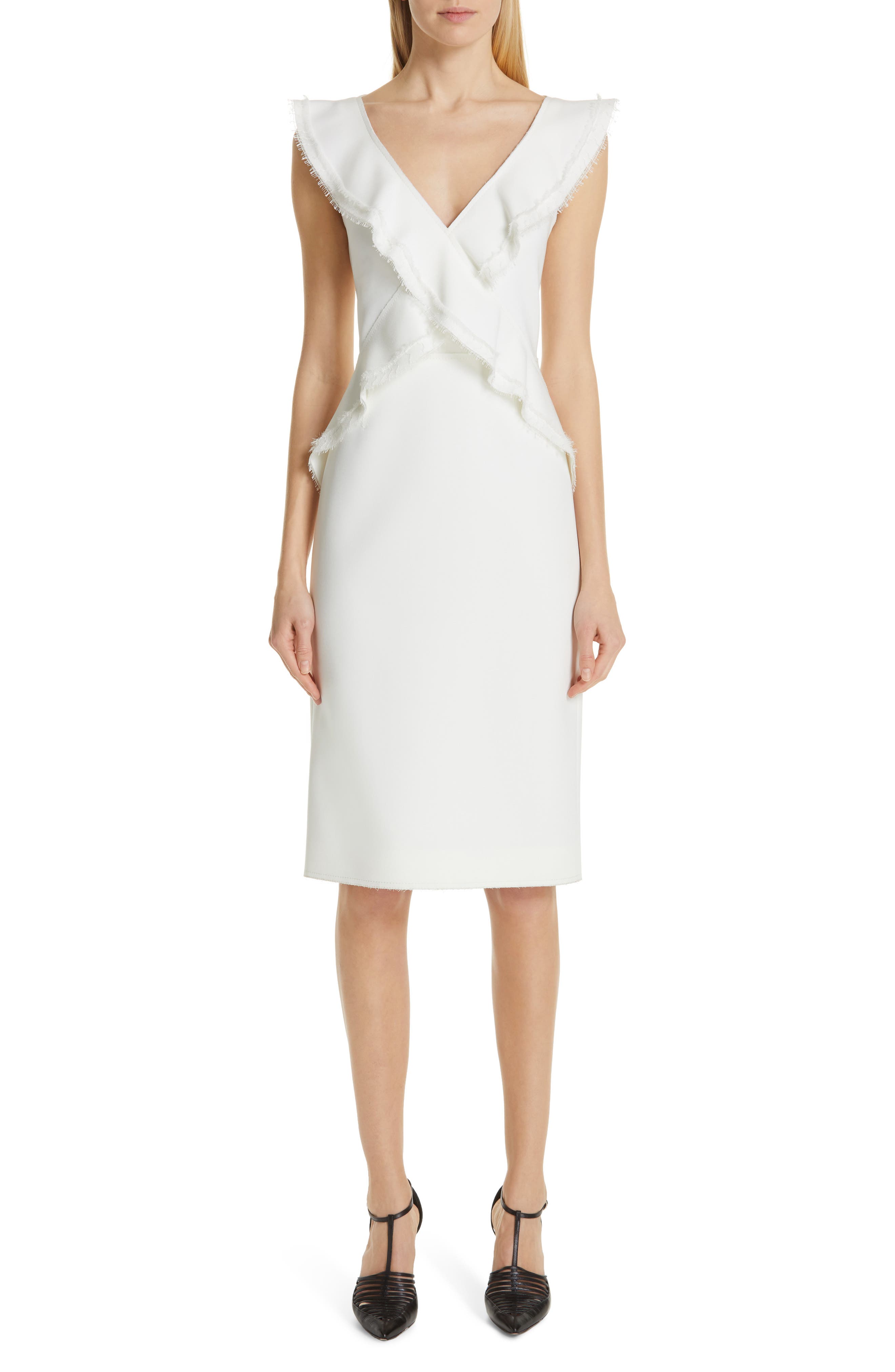 Jason Wu Collection Ruffle Compact Crepe Dress, White
