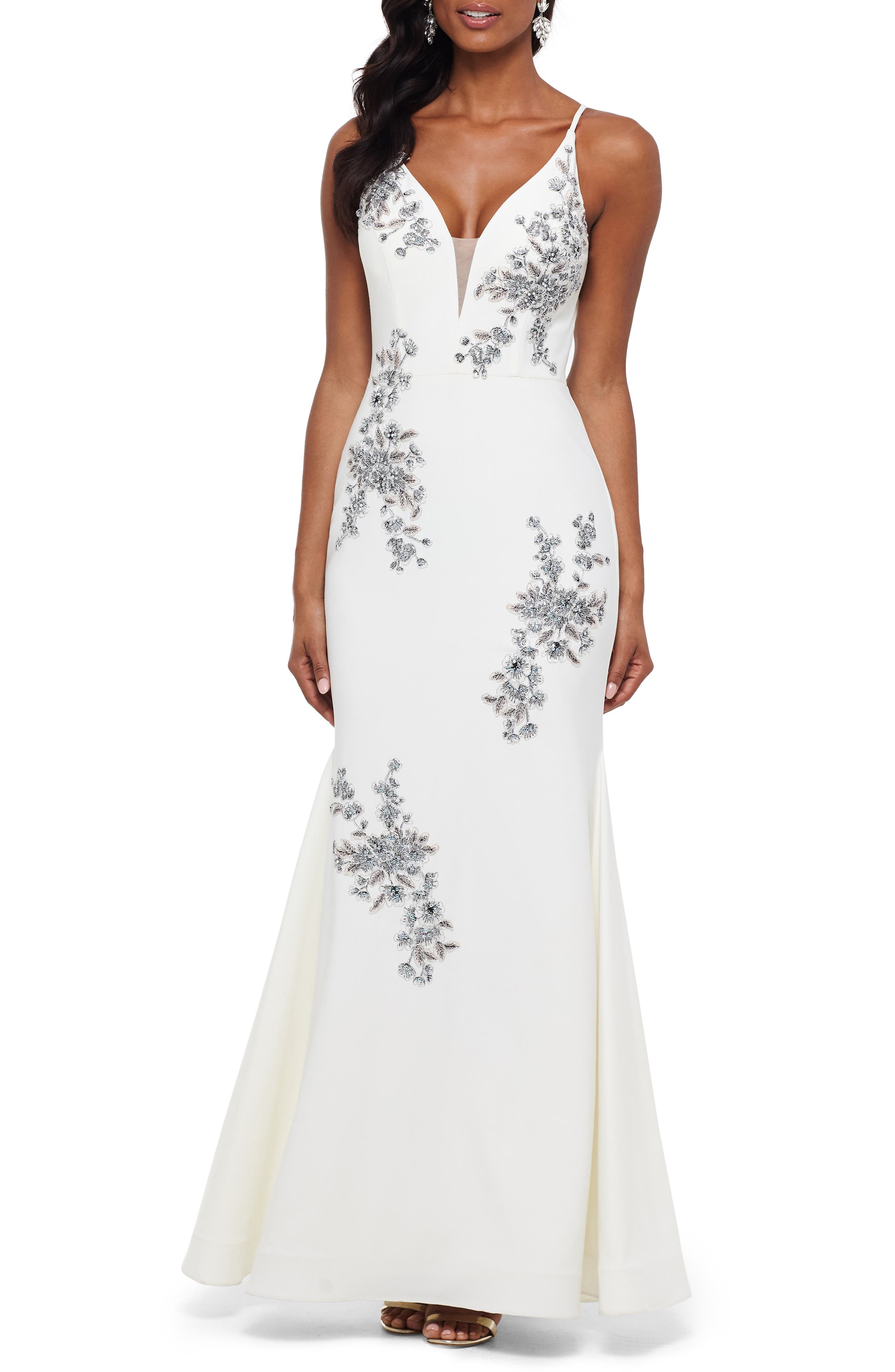 Xscape Beaded Embroidery Evening Dress, Ivory