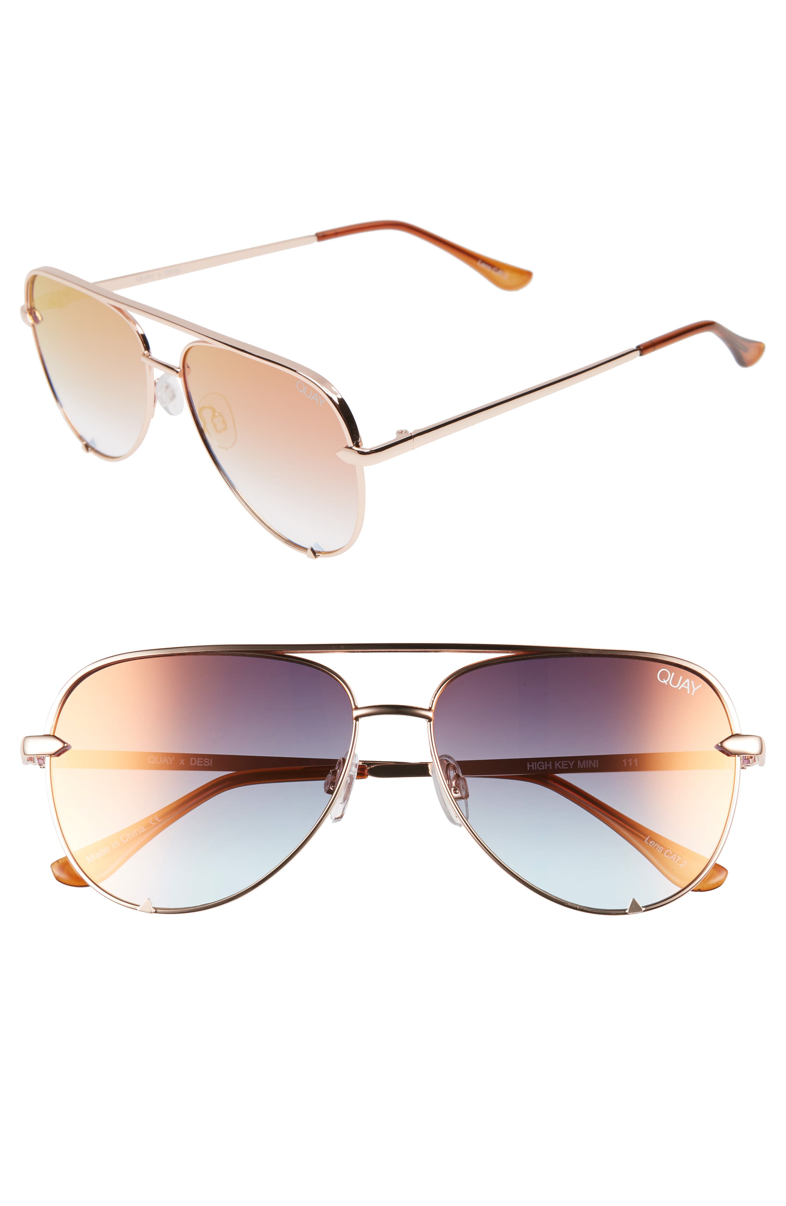 Quay Australia x Desi Perkins High Key Mini 57mm Aviator Sunglasses