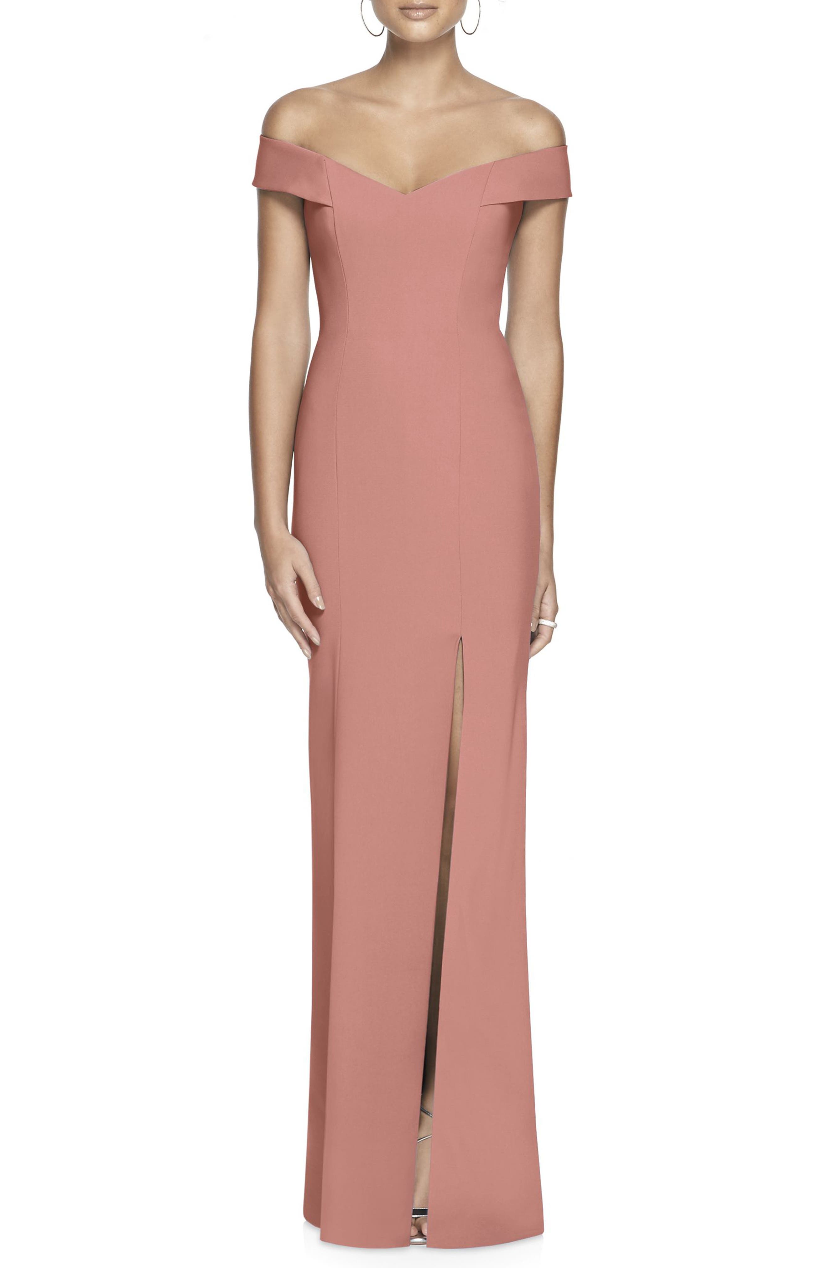 Dessy Collection Off The Shoulder Crossback Gown, Pink