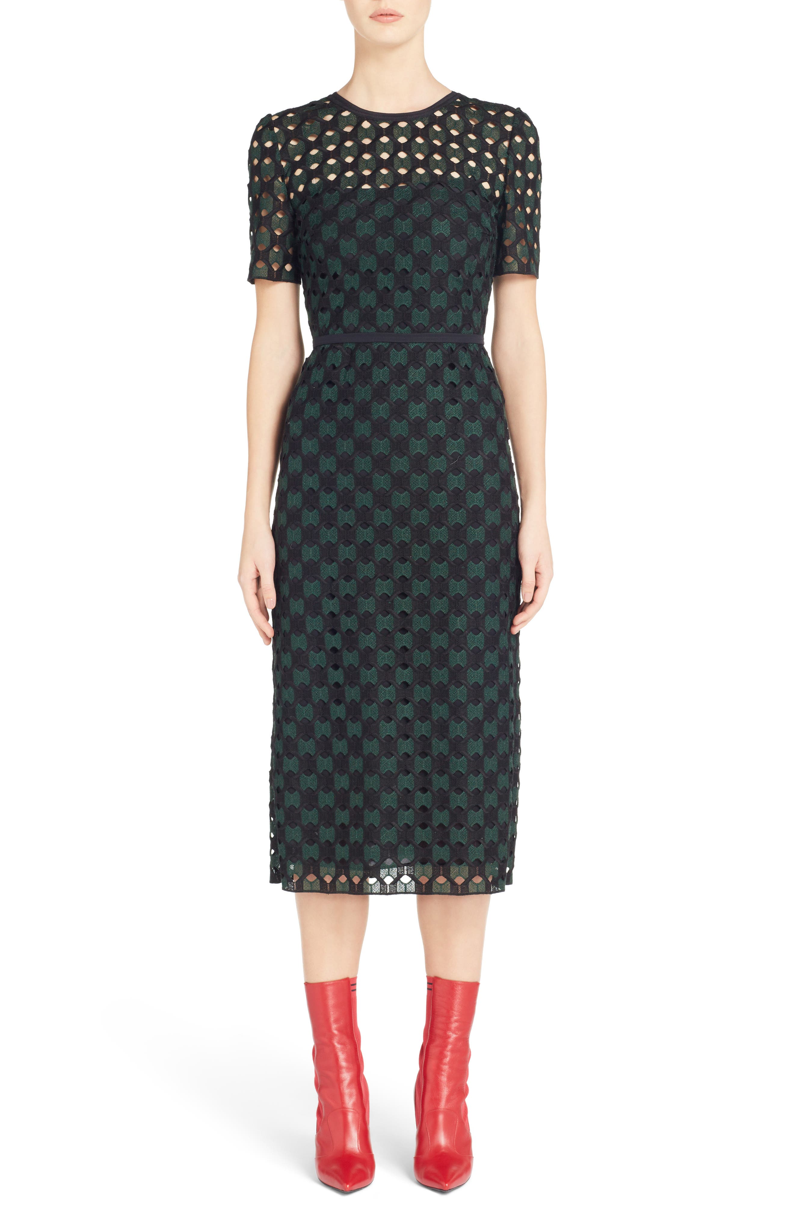 Fendi Geometric Lace Sheath Dress, US / 46 IT - Black