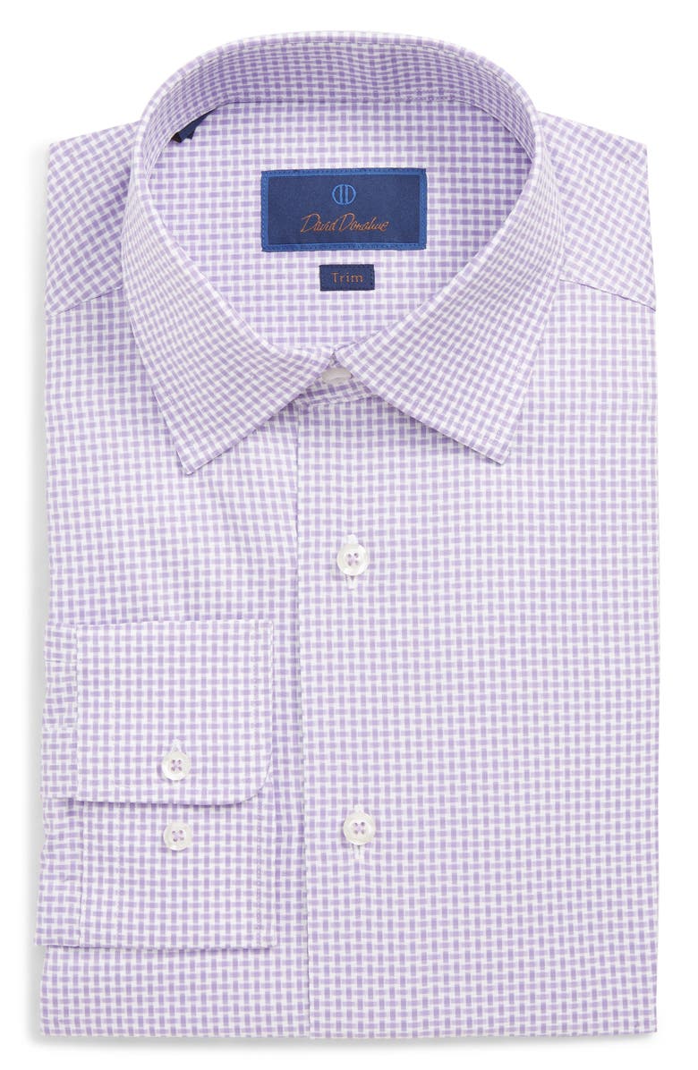 David Donahue TRIM FIT PRINT DRESS SHIRT