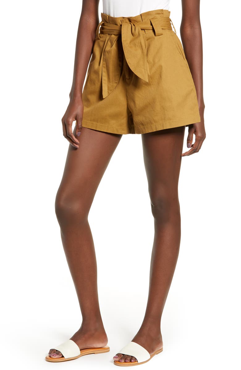 ALL IN FAVOR Paperbag Waist Shorts, Main, color, CAMEL