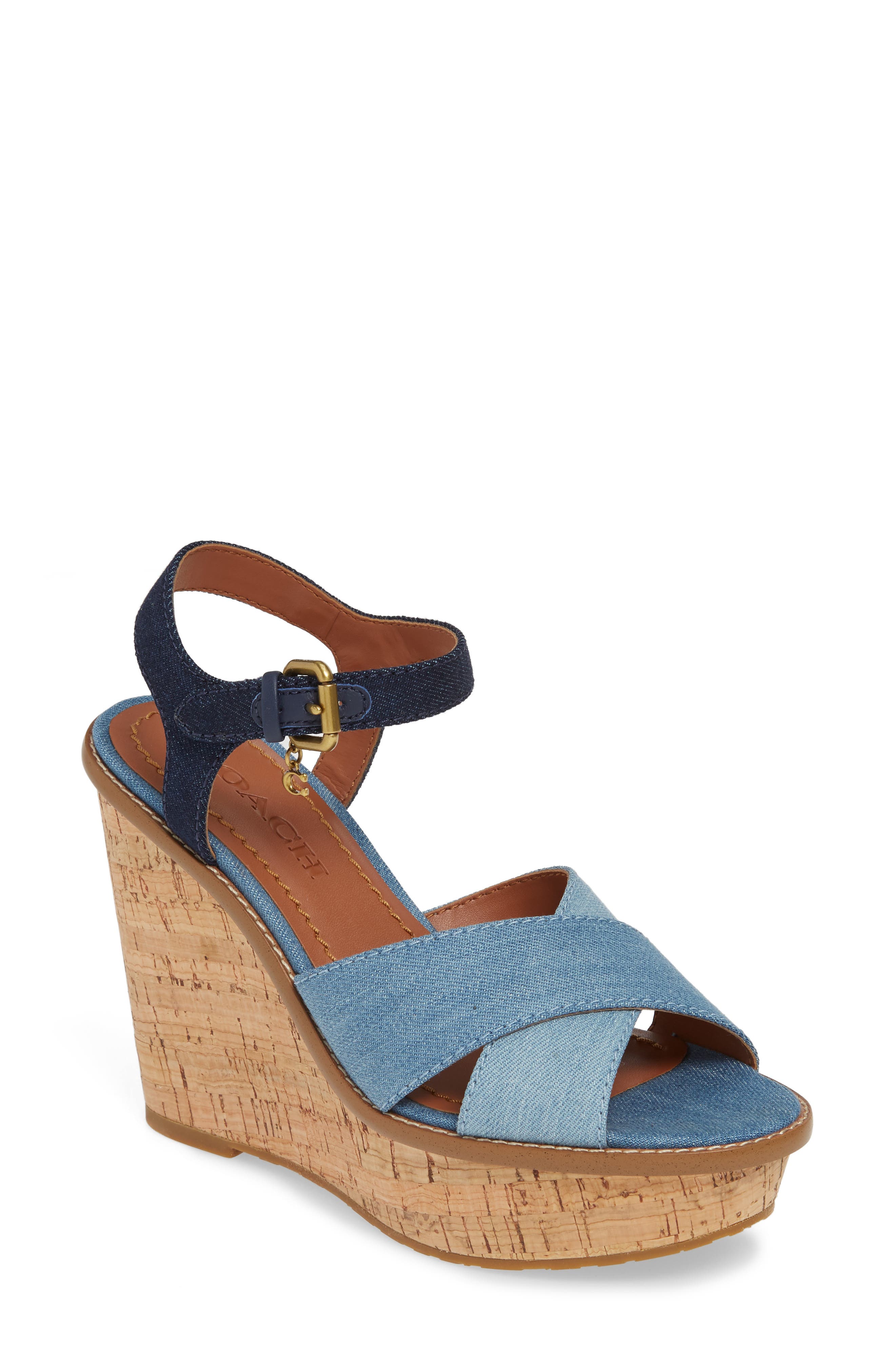Coach Cross Band Wedge Sandal- Blue