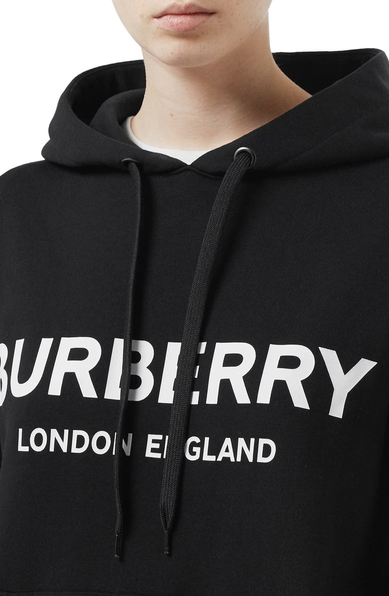 Burberry Logo Print Cotton Sweatshirt Hoodie In Black
