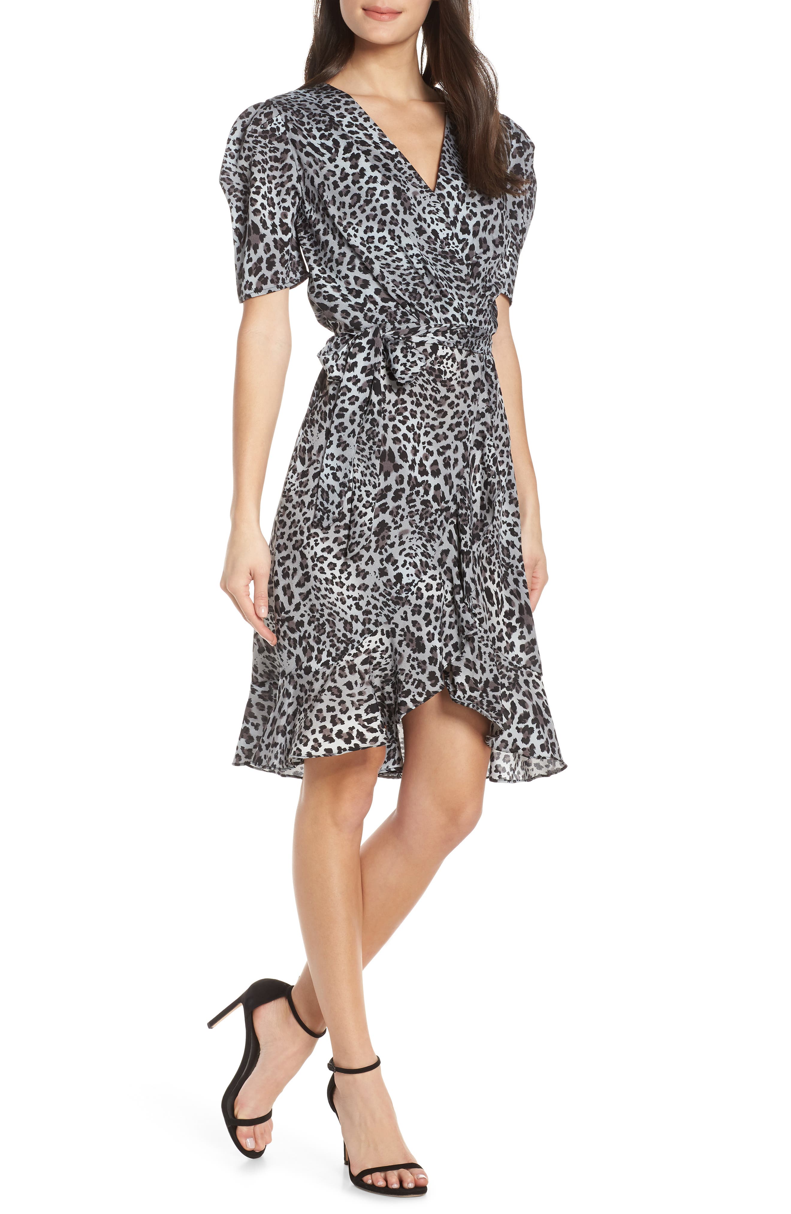 Fraiche By J Linda Animal Print Faux Wrap Dress, Blue