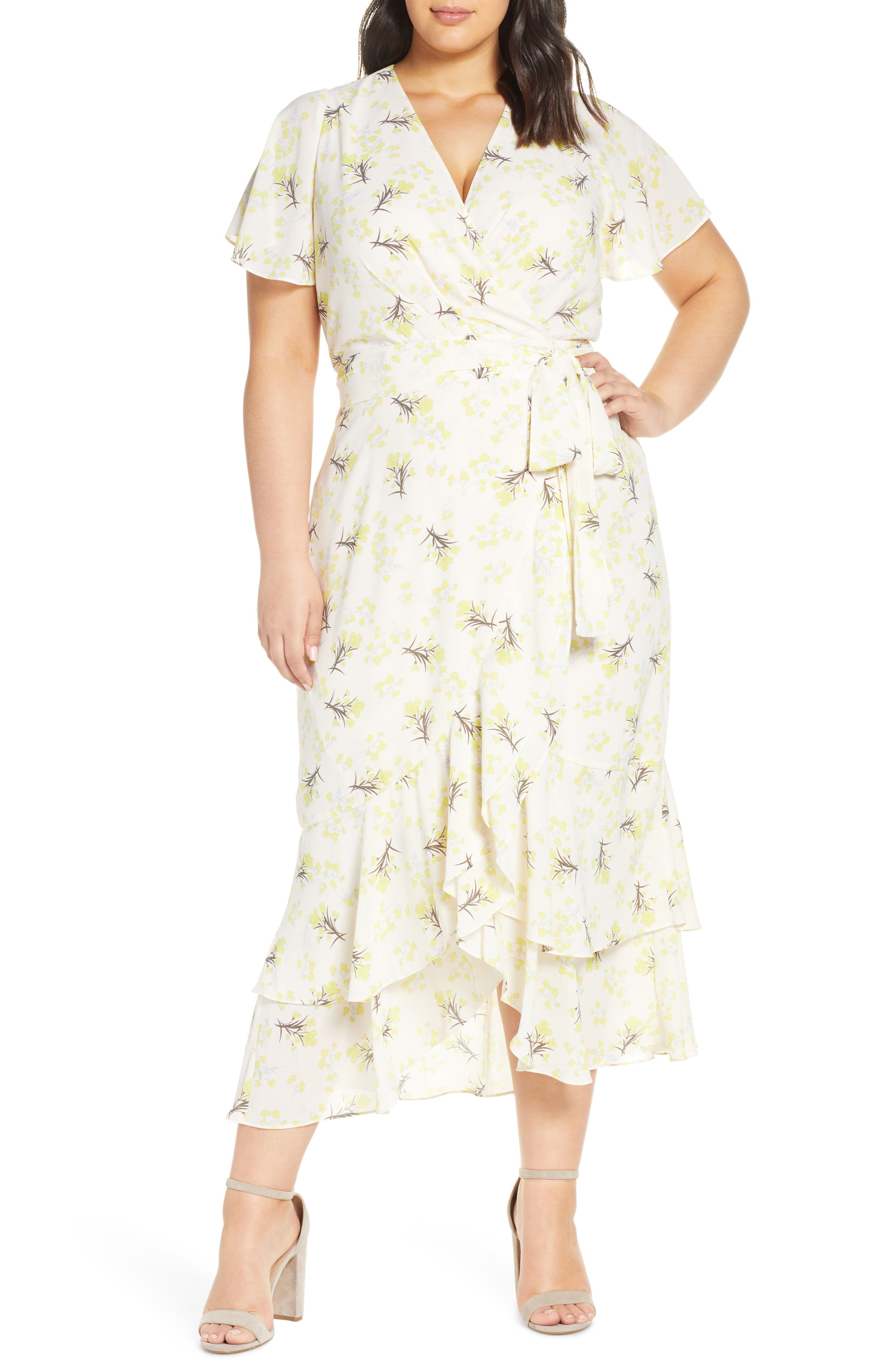 Plus Size Rachel Rachel Roy Faux Wrap Midi Dress, Beige