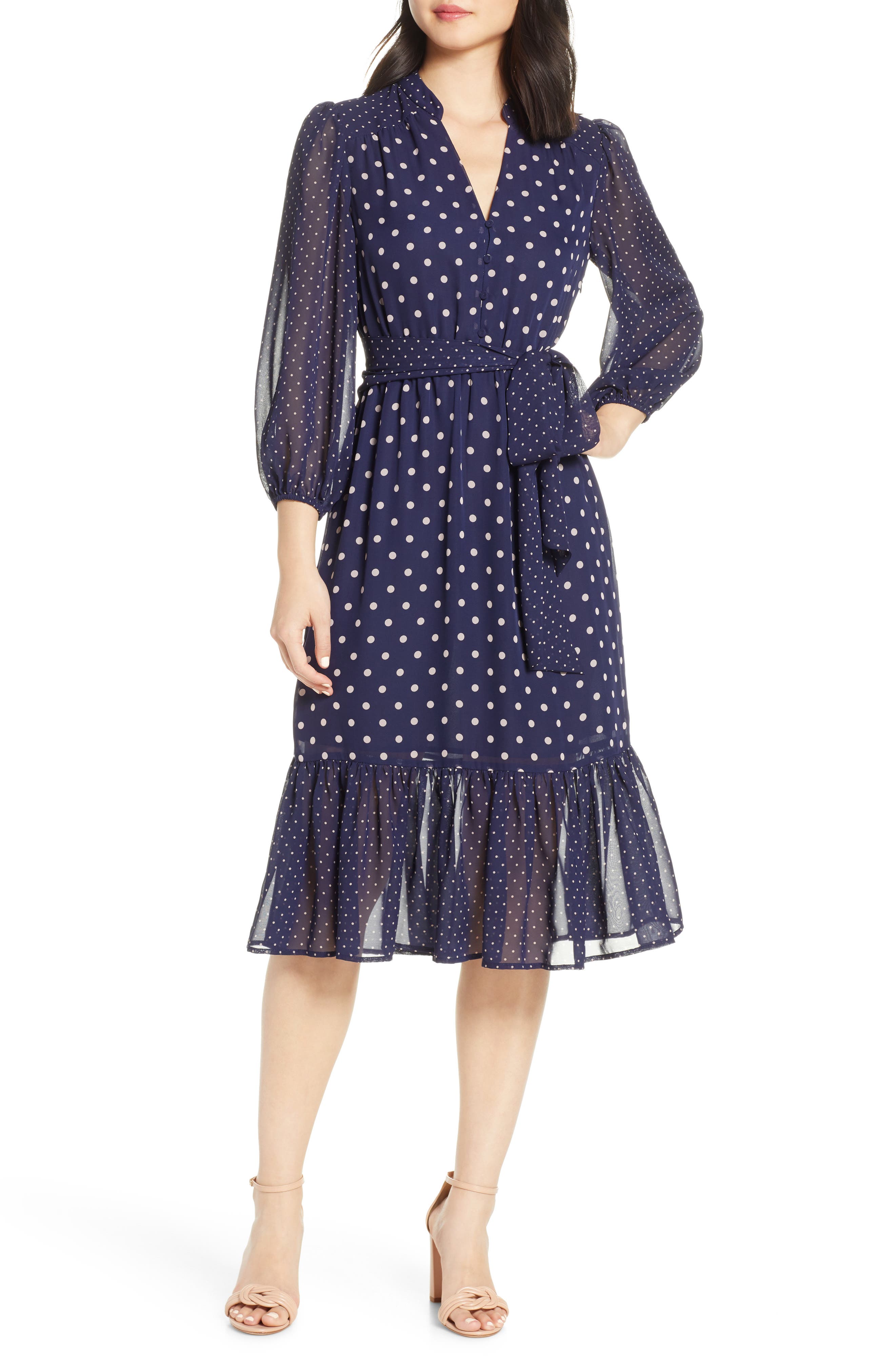 Eliza J Long Sleeve Chiffon Midi Dress, Blue