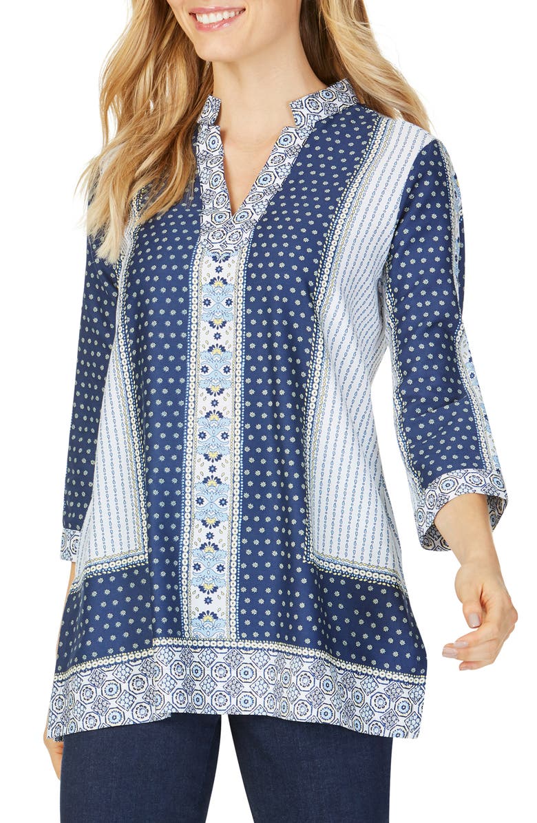 Foxcroft Tops ANGELICA SCARF PRINT COTTON TUNIC TOP