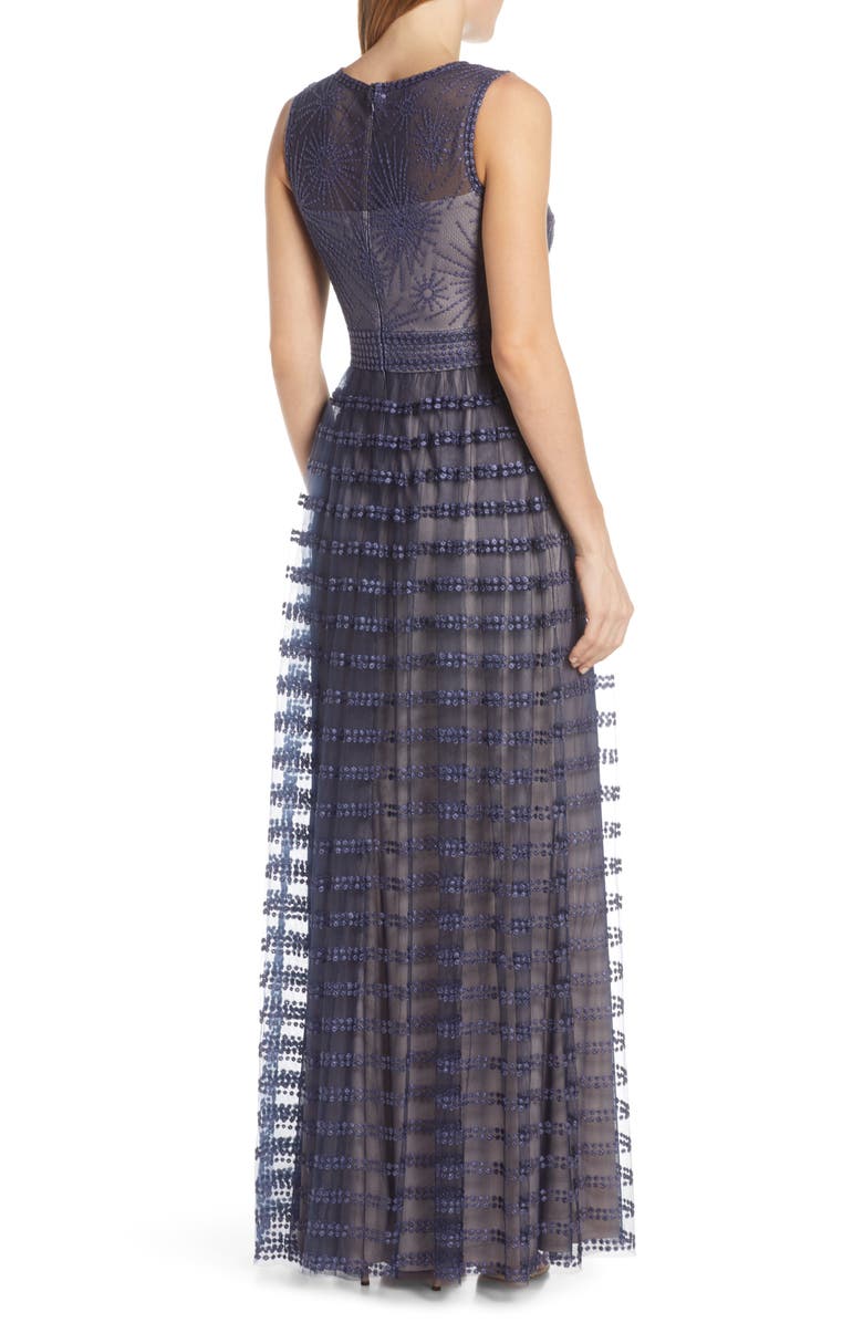 TADASHI SHOJI EMBROIDERED MESH SLEEVELESS GOWN,BJM19445L