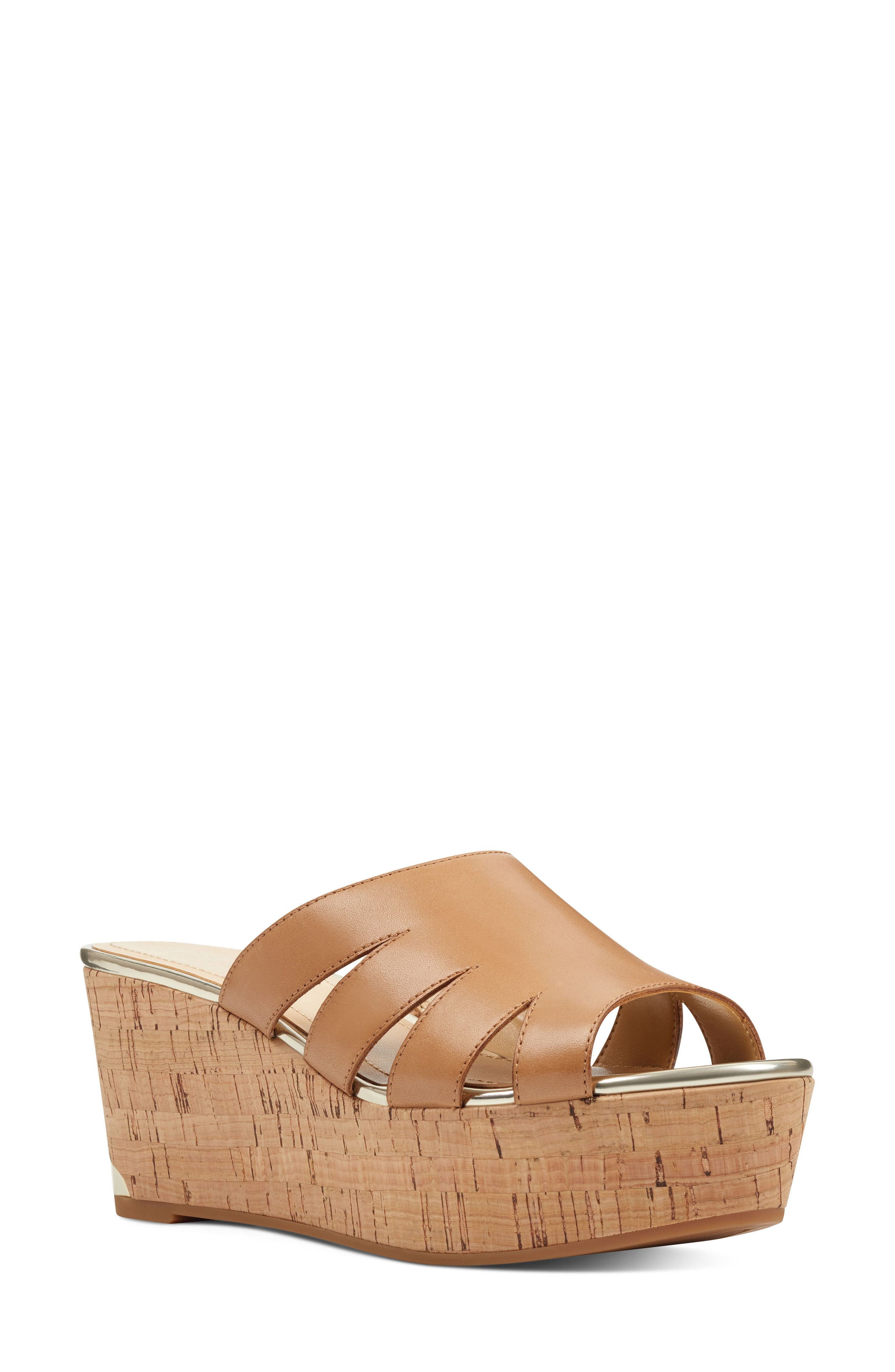 Nine West Victoria Cutout Wedge Slide Sandal- Beige