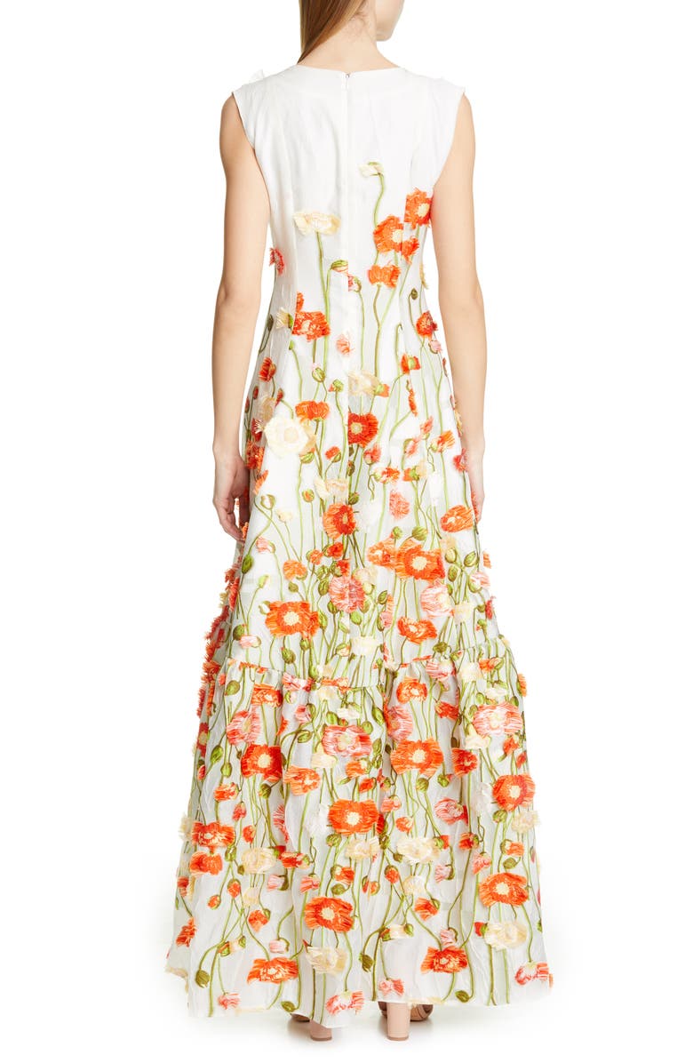 Malene Oddershede Bach Papaver Floral Fil Coupe Jacquard Gown In White Poppy