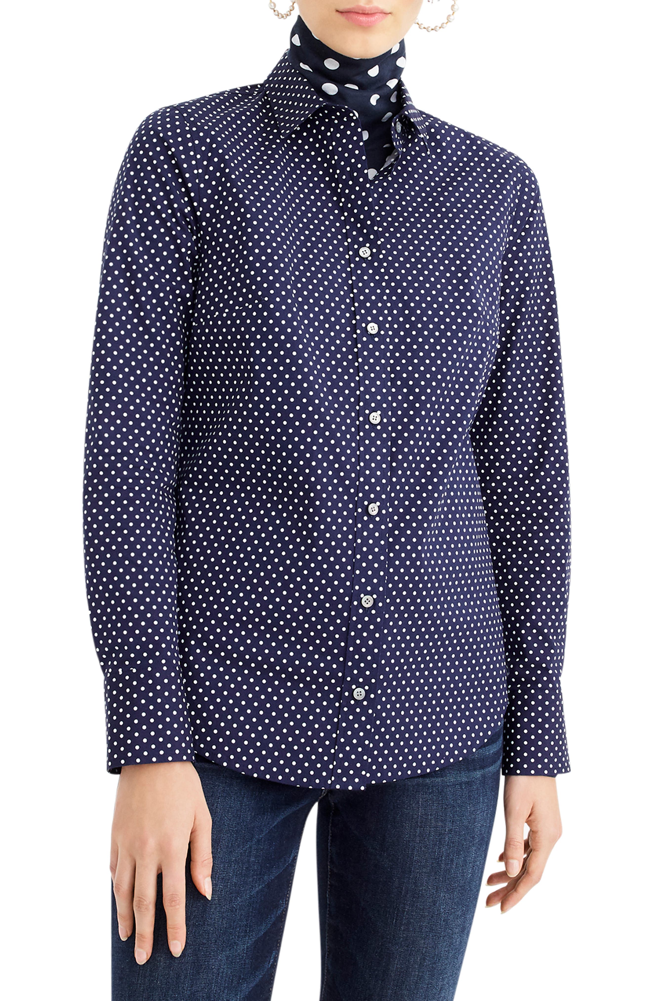 J.Crew Polka Dot Slim Stretch Perfect Shirt (Regular & Petite) Nordstrom