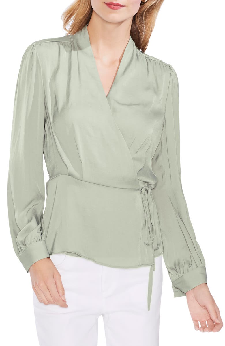 Vince Camuto Tops RUMPLED PEPLUM HEM WRAP TOP
