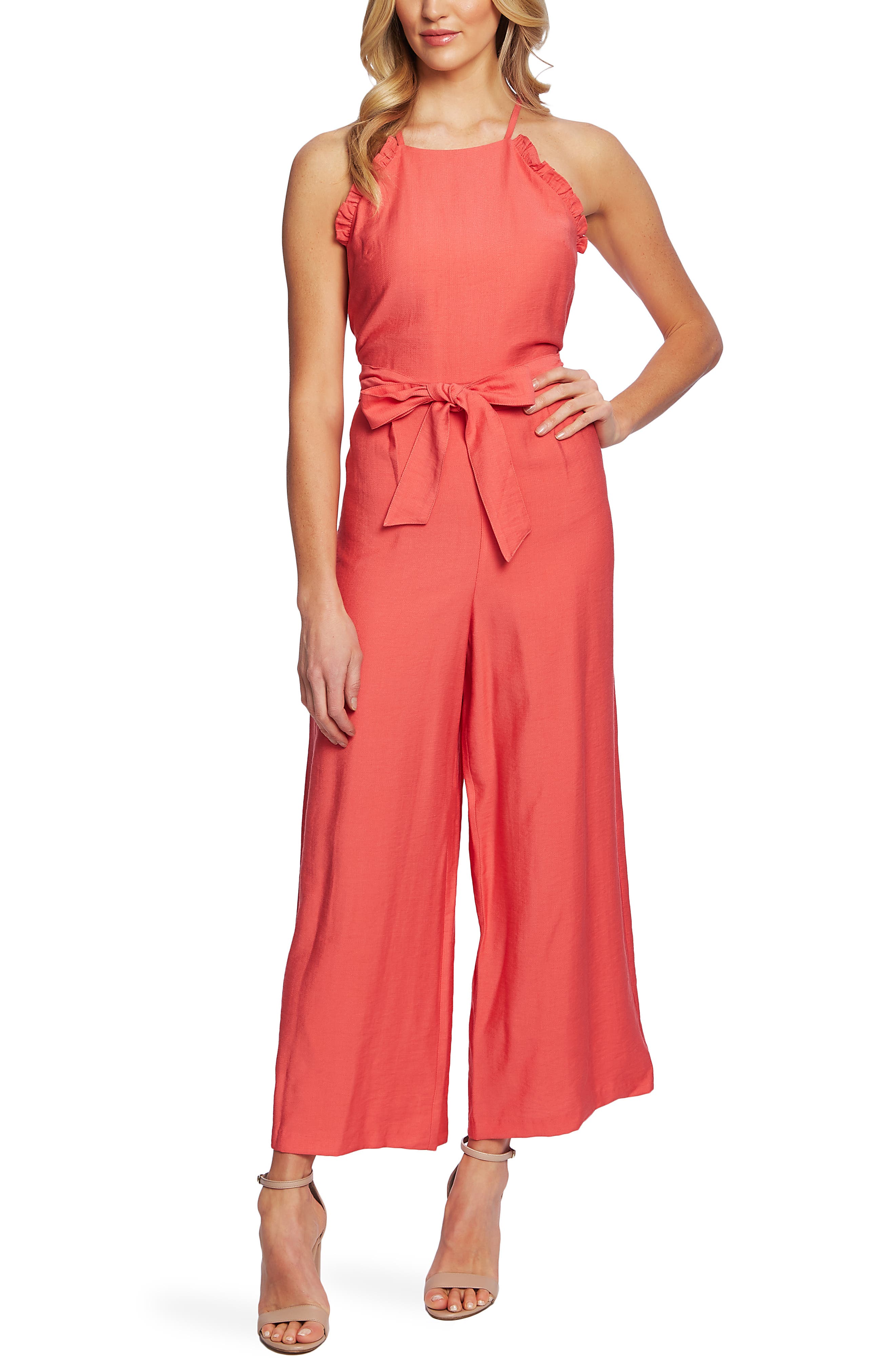 Cece Ruffle Halter Neck Jumpsuit, Coral