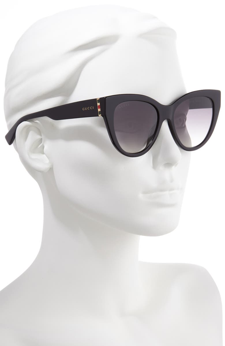 GUCCI 53MM GRADIENT CAT EYE SUNGLASSES - SHINY SOLID BLK/GRY GRAD,GG0460S001