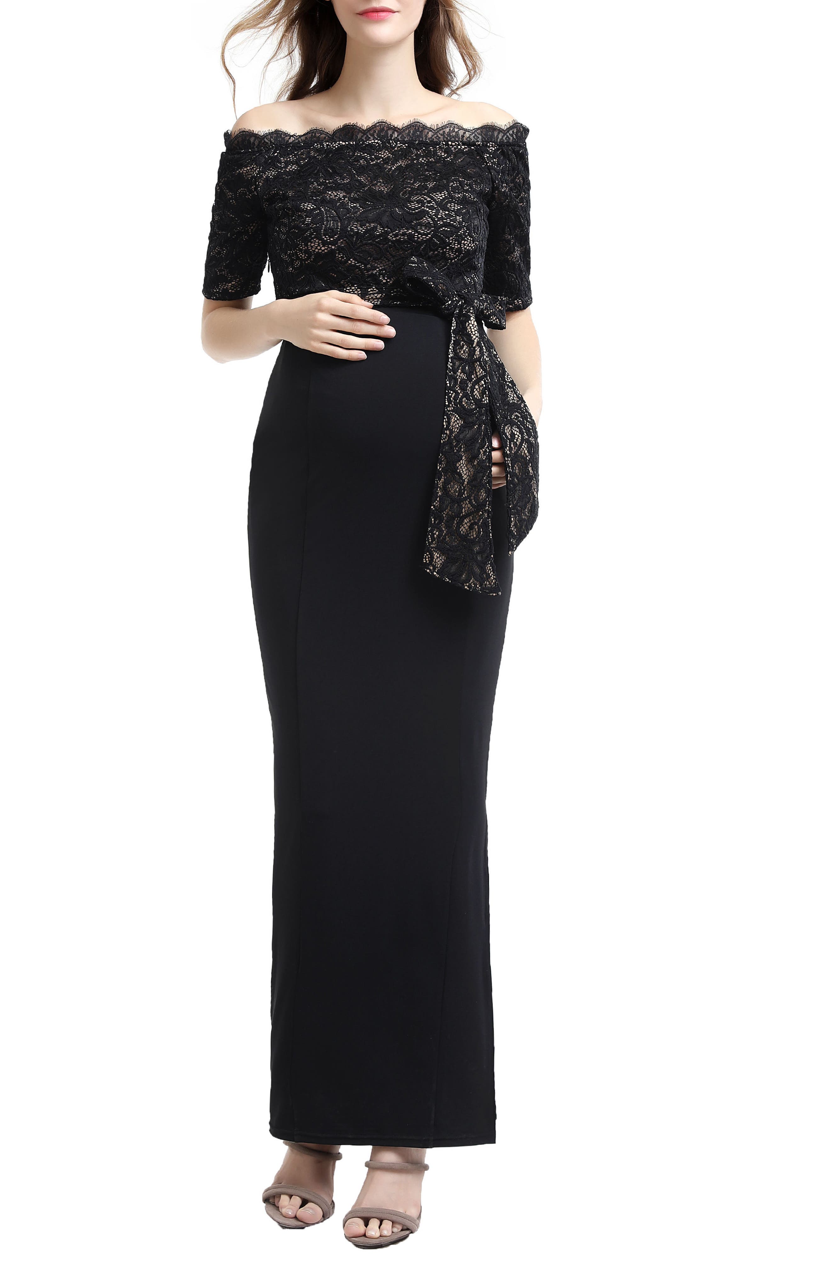 Kimi And Kai Everly Off The Shoulder Maternity Gown, Black