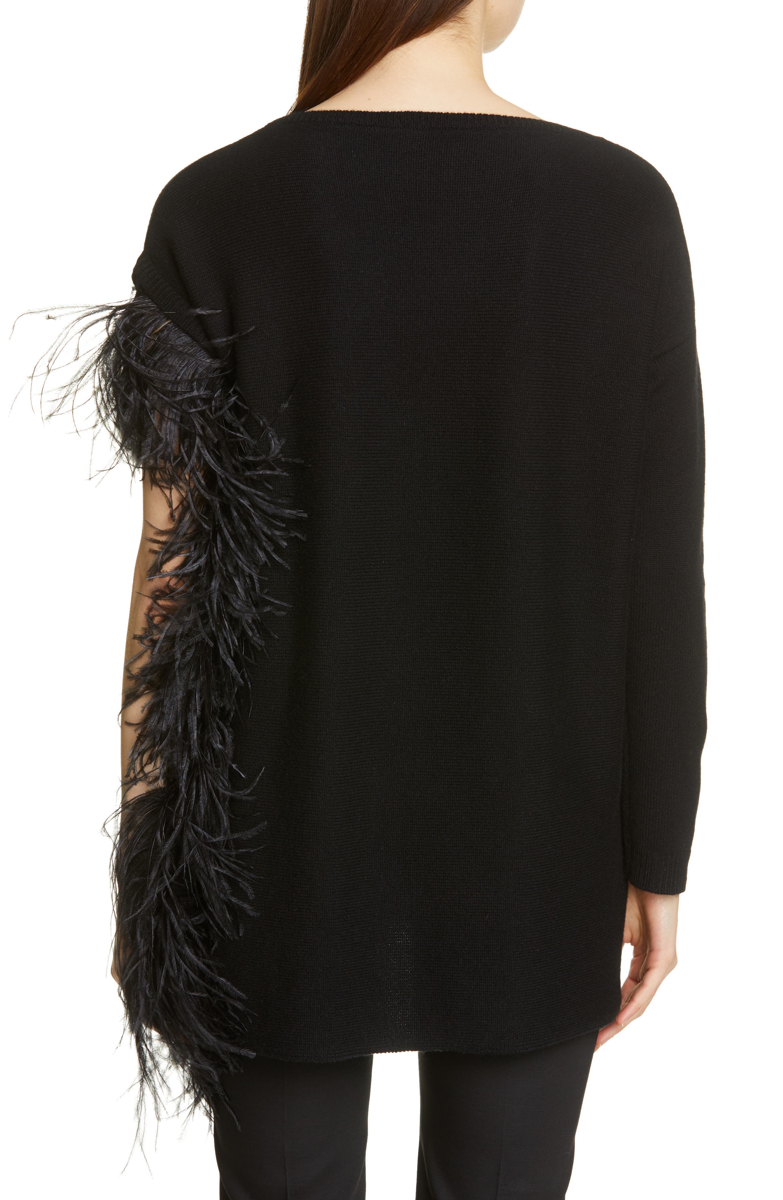 Valentino Black Women's Feather Sleeve Cashmere Sweater ModeSens