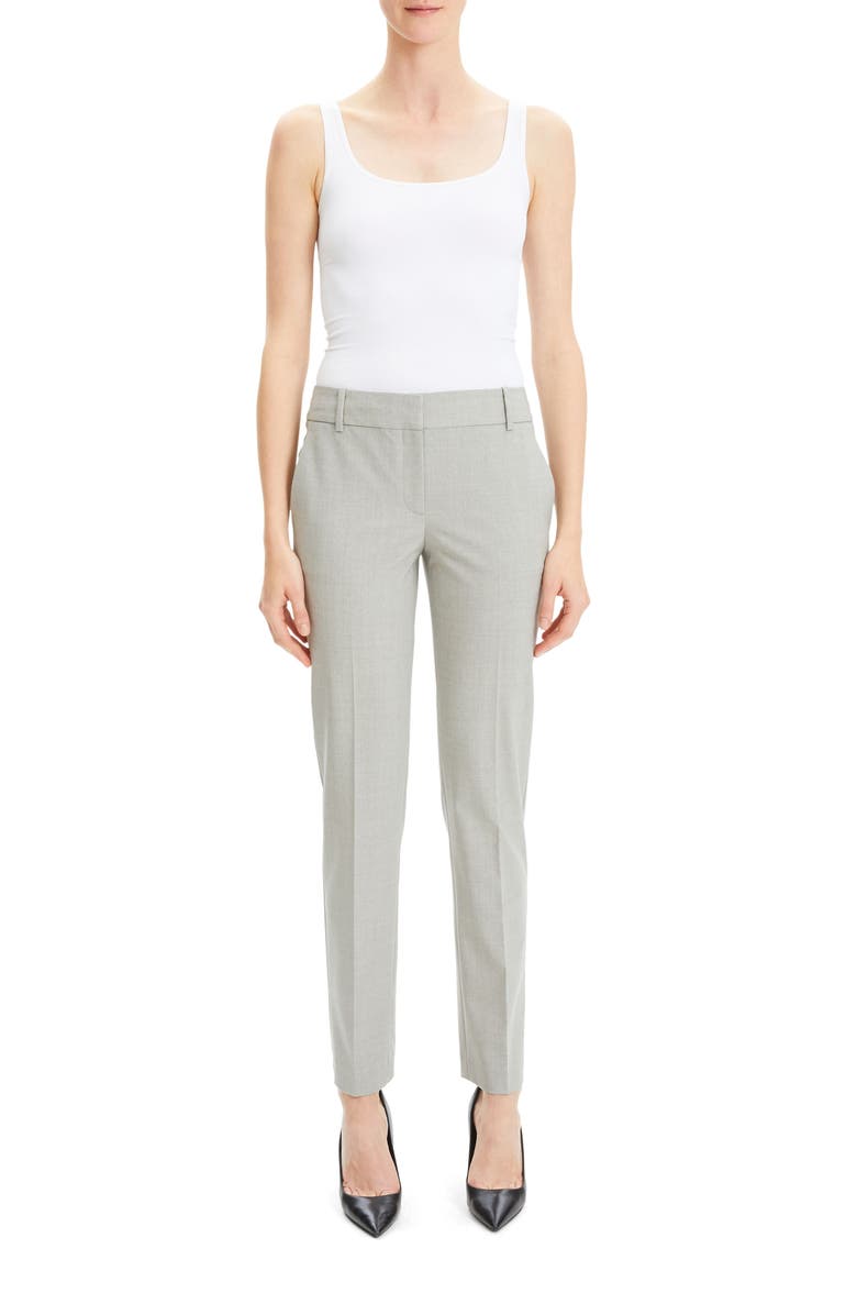 Shop Theory Straight Leg Stretch Wool Trousers In Light Grey Melange