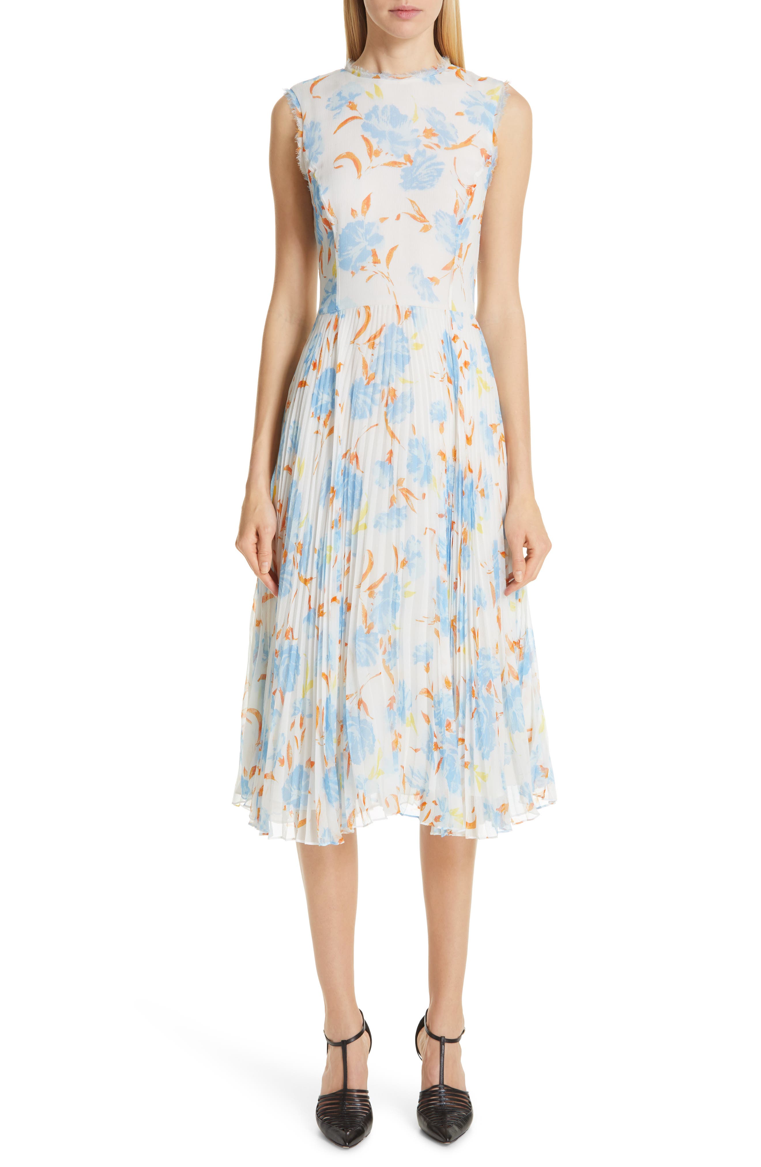 Jason Wu Collection Floral Print Chiffon Midi Dress, White