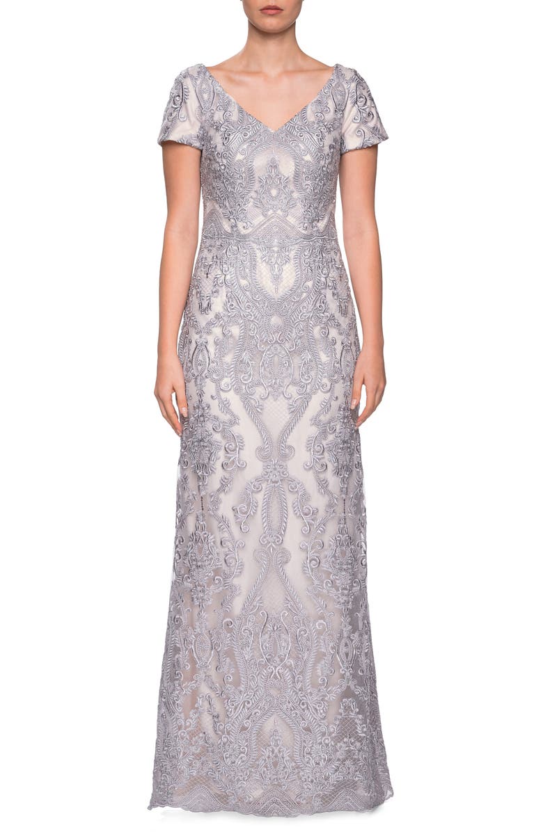 La Femme Embroidered Lace Column Dress | Nordstrom