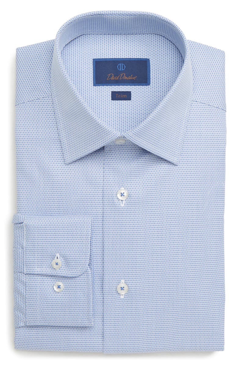 David Donahue TRIM FIT PRINT DRESS SHIRT