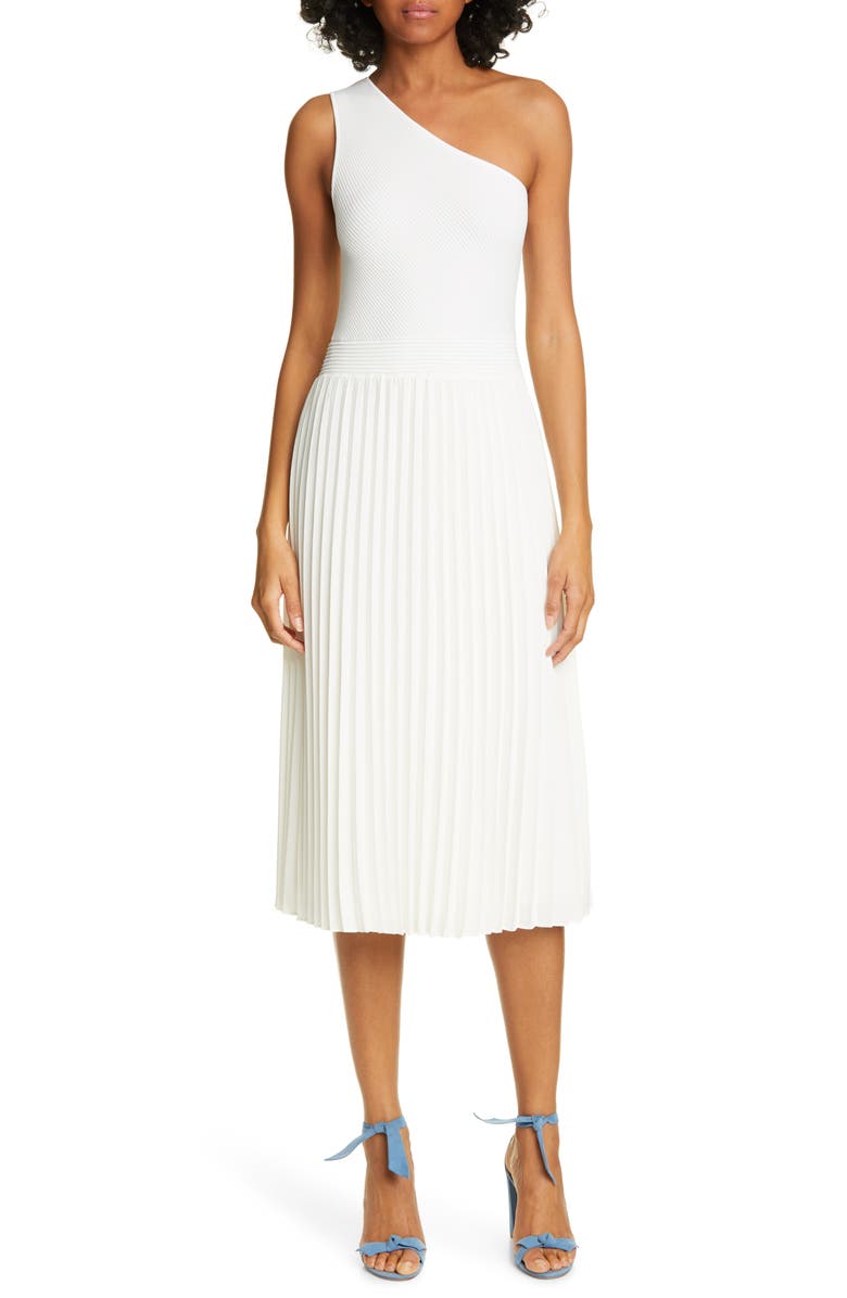 TED BAKER LONDON Miriom Mixed Media One-Shoulder Dress, Main, color, WHITE