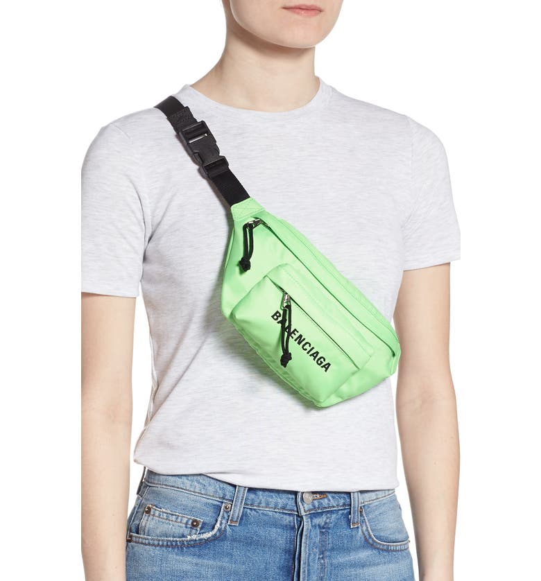 BALENCIAGA Logo Canvas Belt Bag, Alternate, color, FLUORESCENT GREEN
