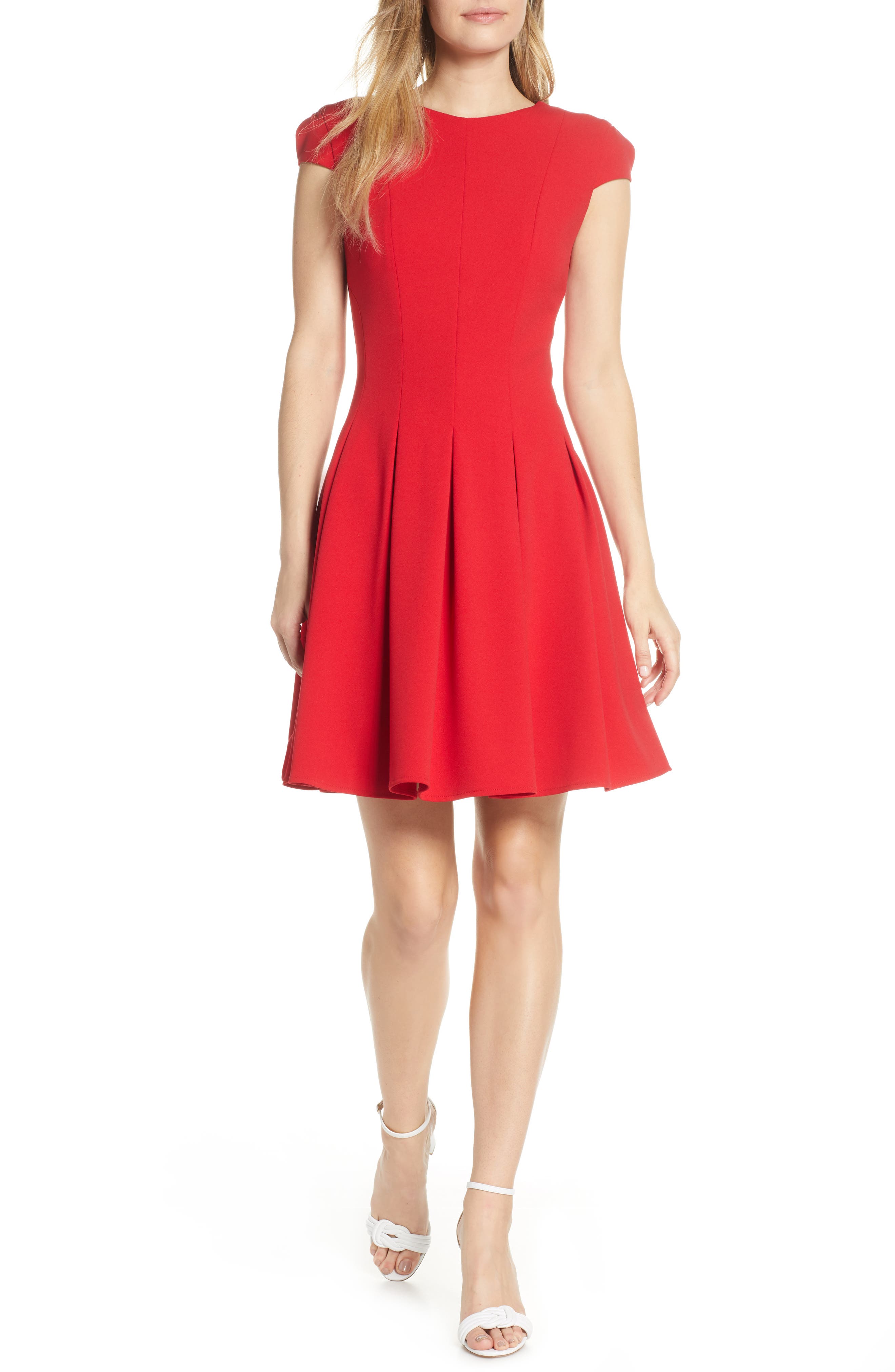 Julia Jordan Pleat Fit & Flare Dress, Red