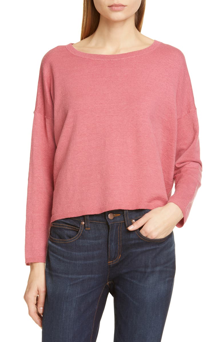 Eileen Fisher Tops JEWEL NECK LINEN BLEND BOXY TOP