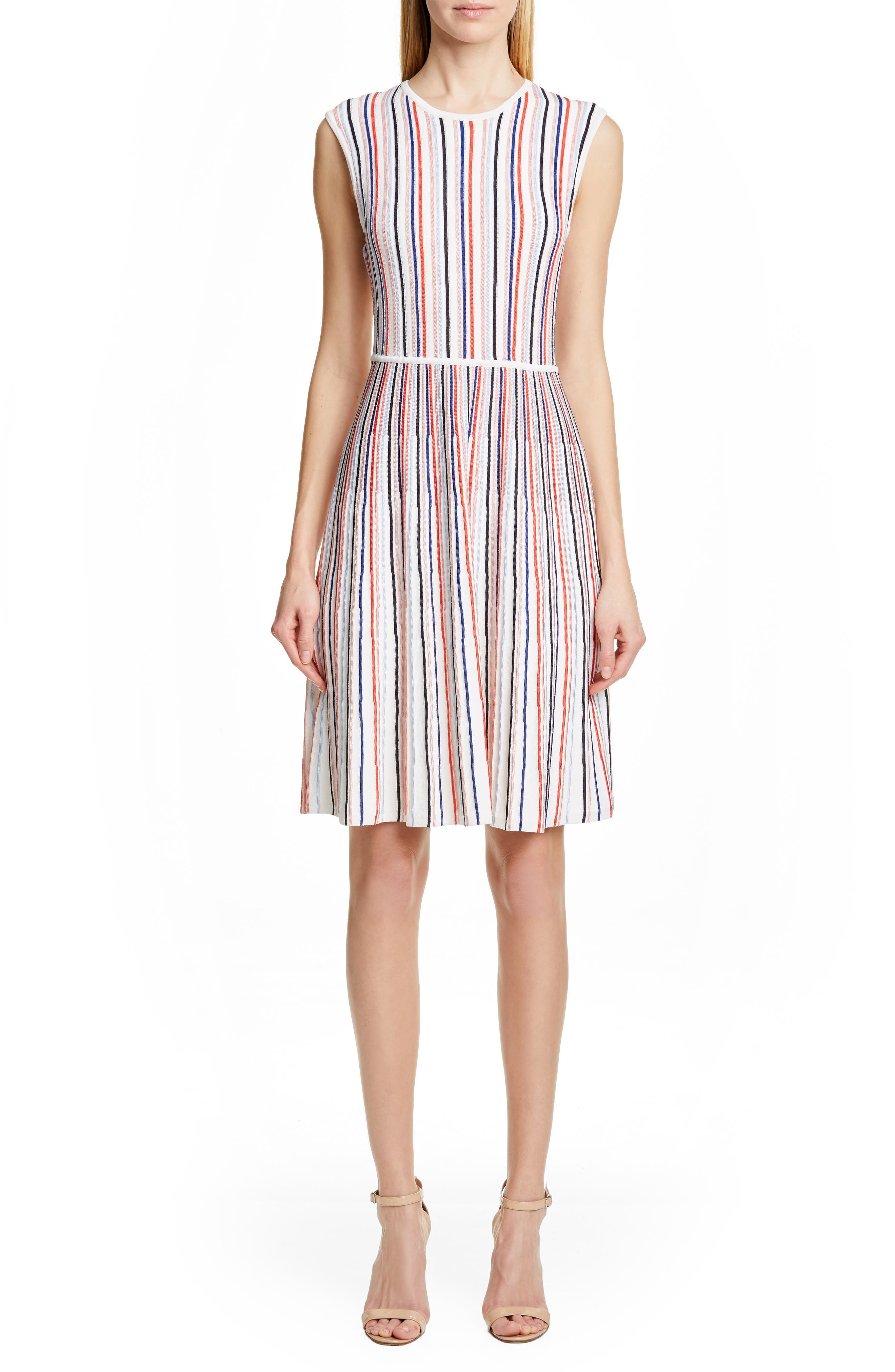 Lela Rose Stripe Silk Blend Sweater Dress, White