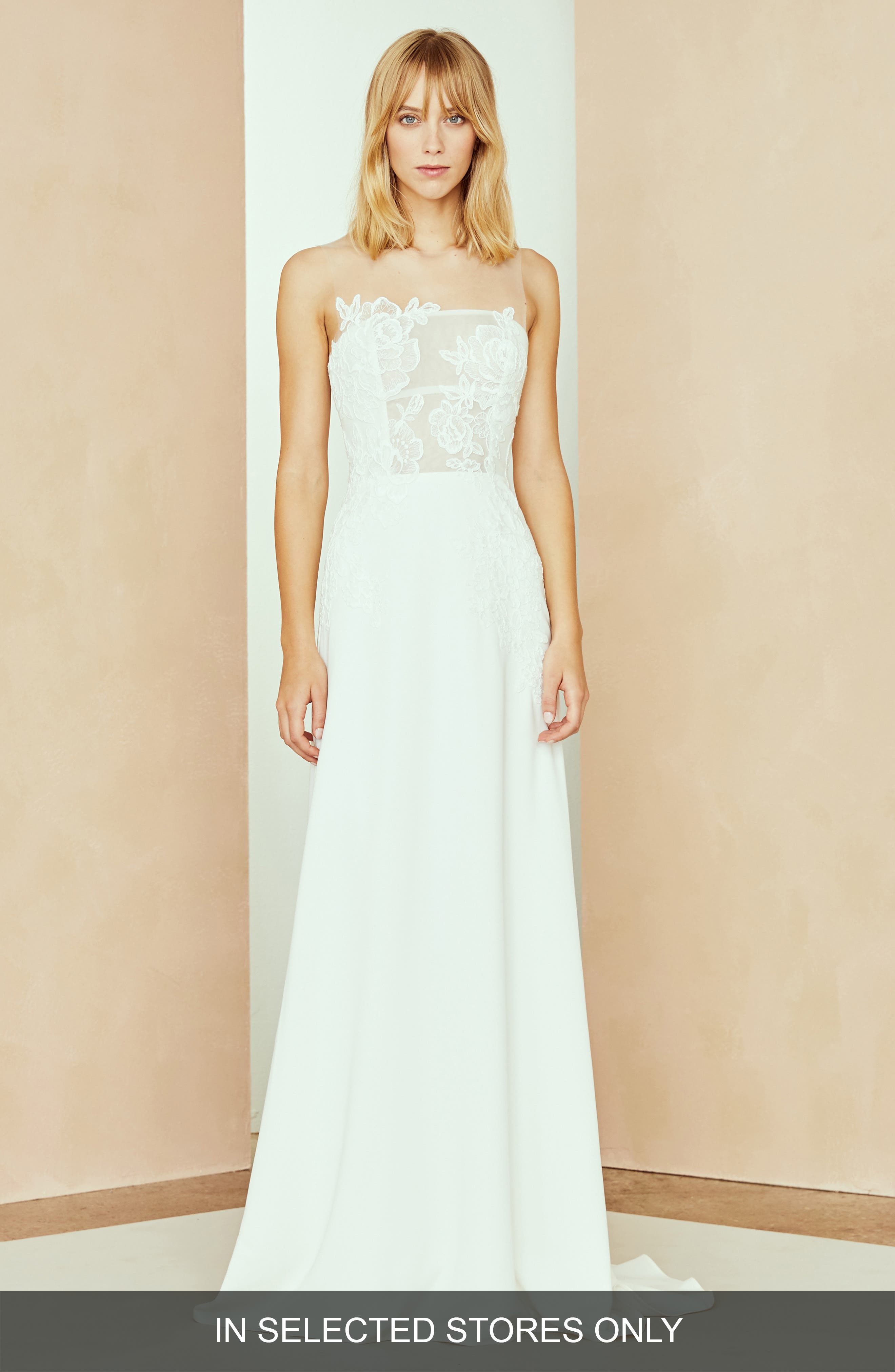 Nouvelle Amsale Megan Organza & Crepe Column Gown, Size - Ivory