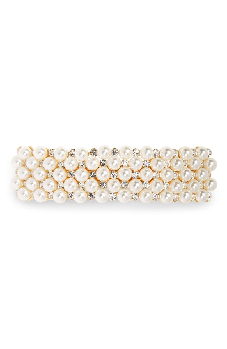 TASHA Crystal & Imitation Pearl Embellished Barrette, Main, color, GOLD/ IVORY
