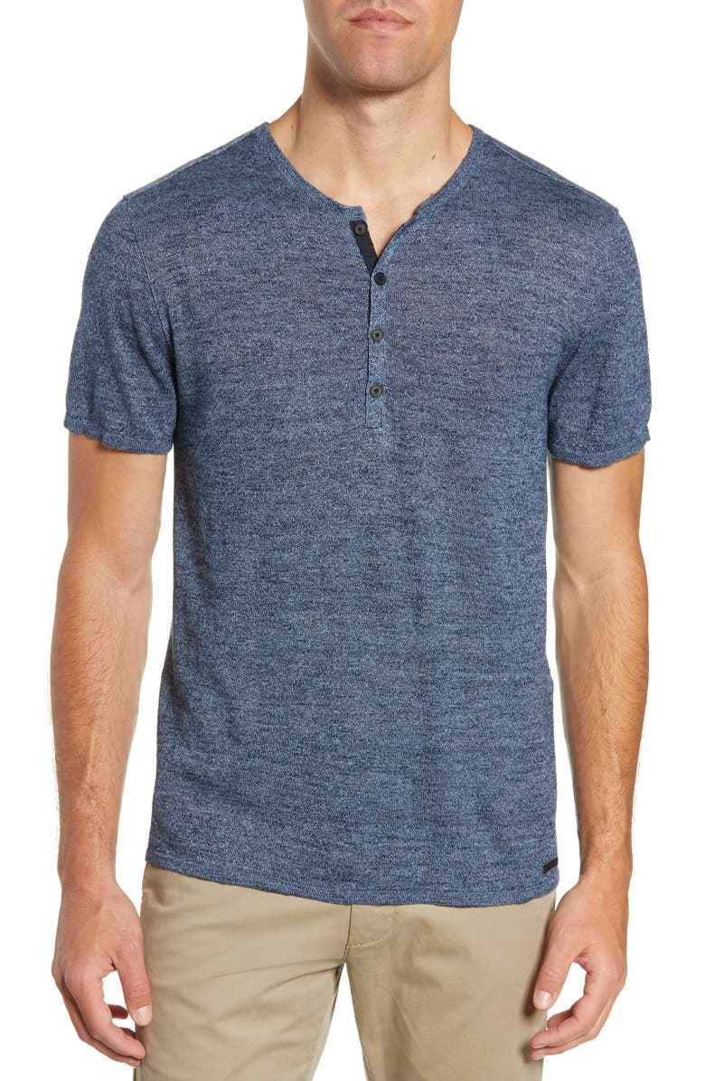John Varvatos Tops RHYS MARLED LINEN BLEND HENLEY